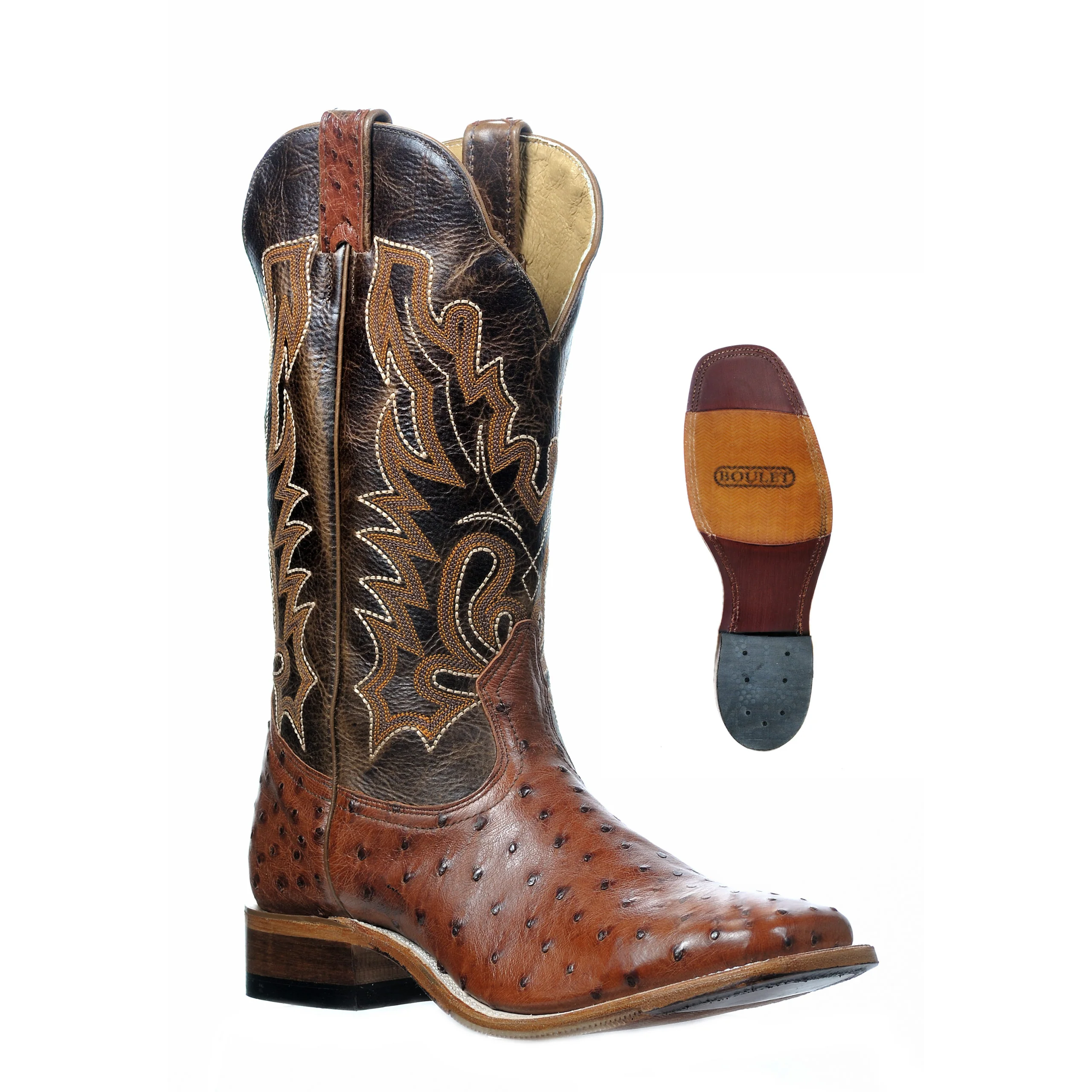 Boulet Men's Western Ostrich Boots - Damiana Moka