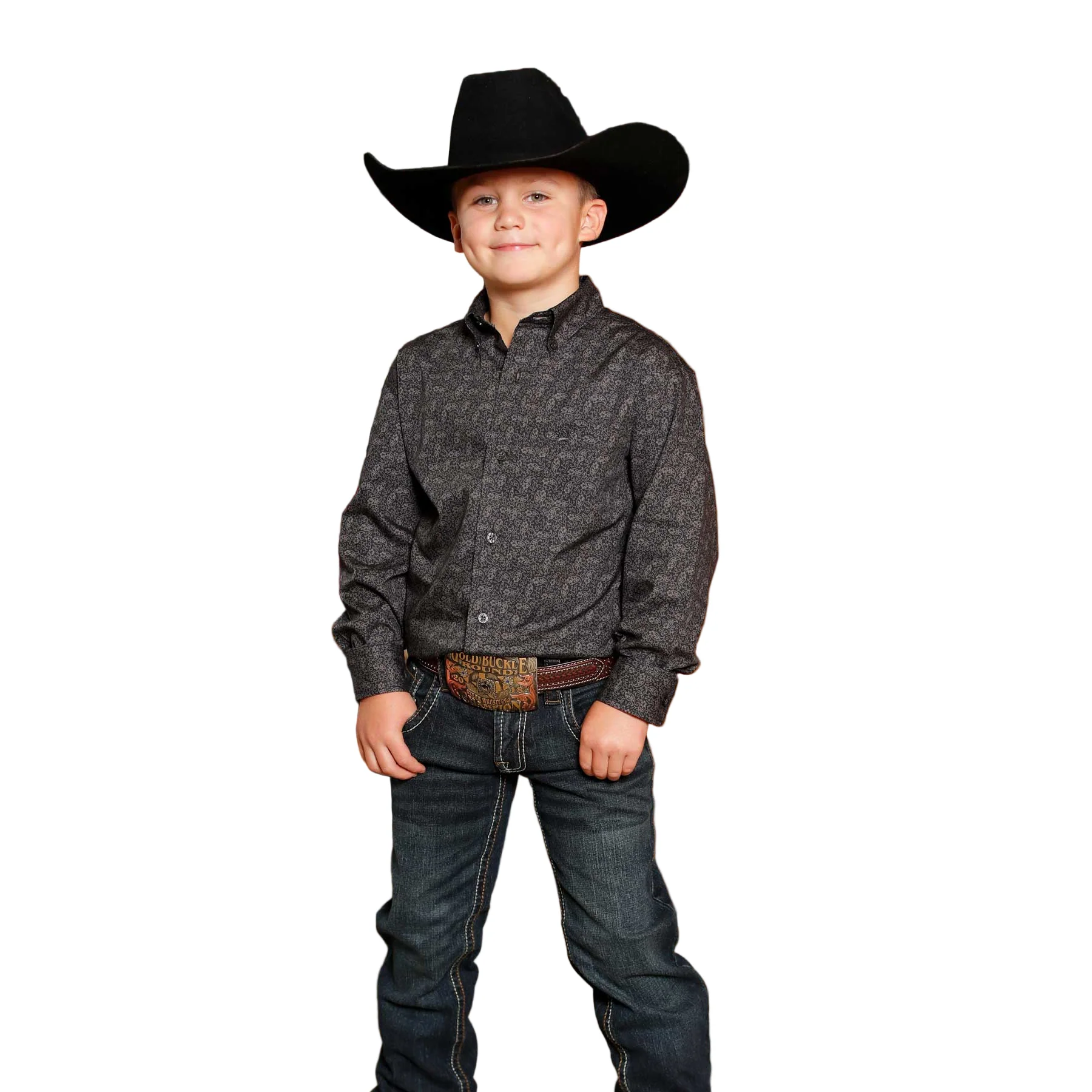 Cinch Boy's Long Sleeve Classic Print  Shirt - Charcoal