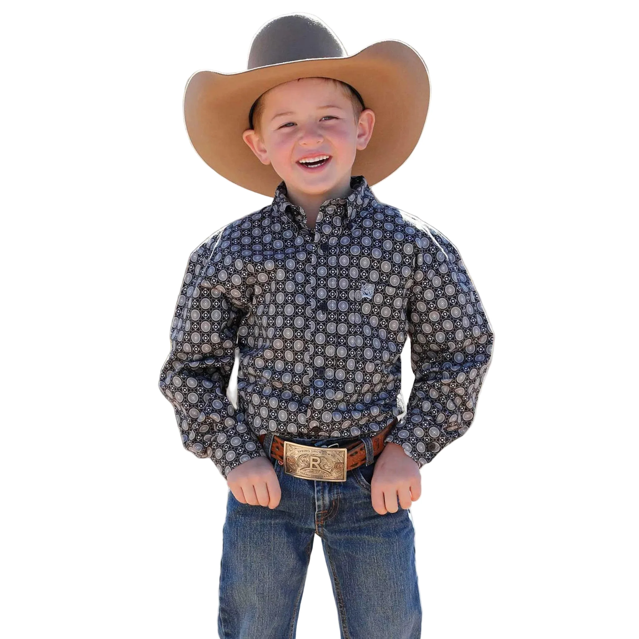 Cinch Boys Long Sleeve Shirt - Brown/Grey