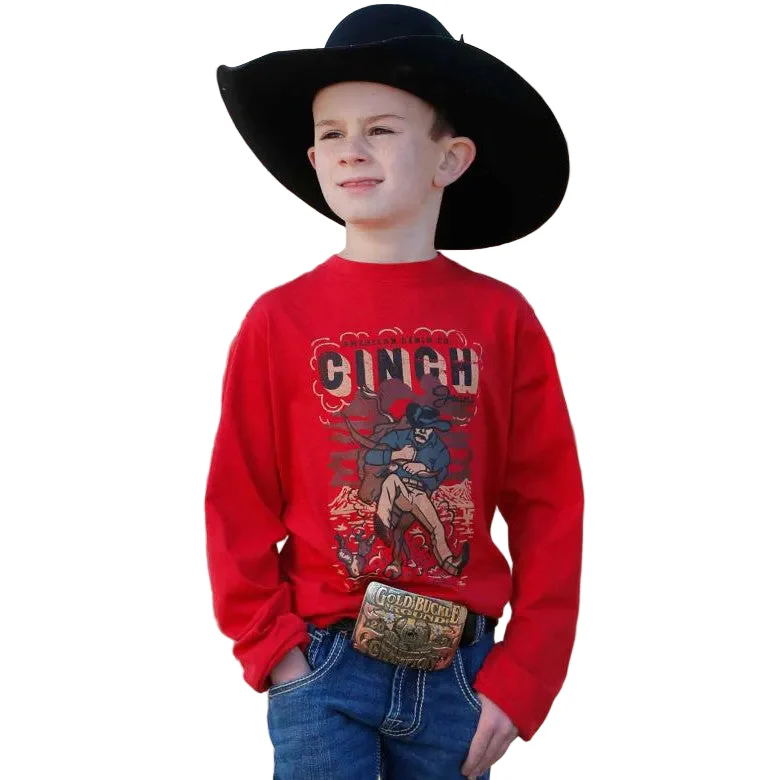 Cinch Boy's Red Bull Dog Long Sleeve Tee Shirt- Red