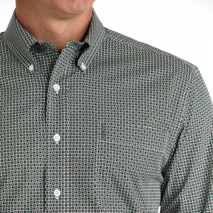 Cinch Men's Classic Fit Long Sleeve Cotton Patterned Shirt - Green - Image 3
