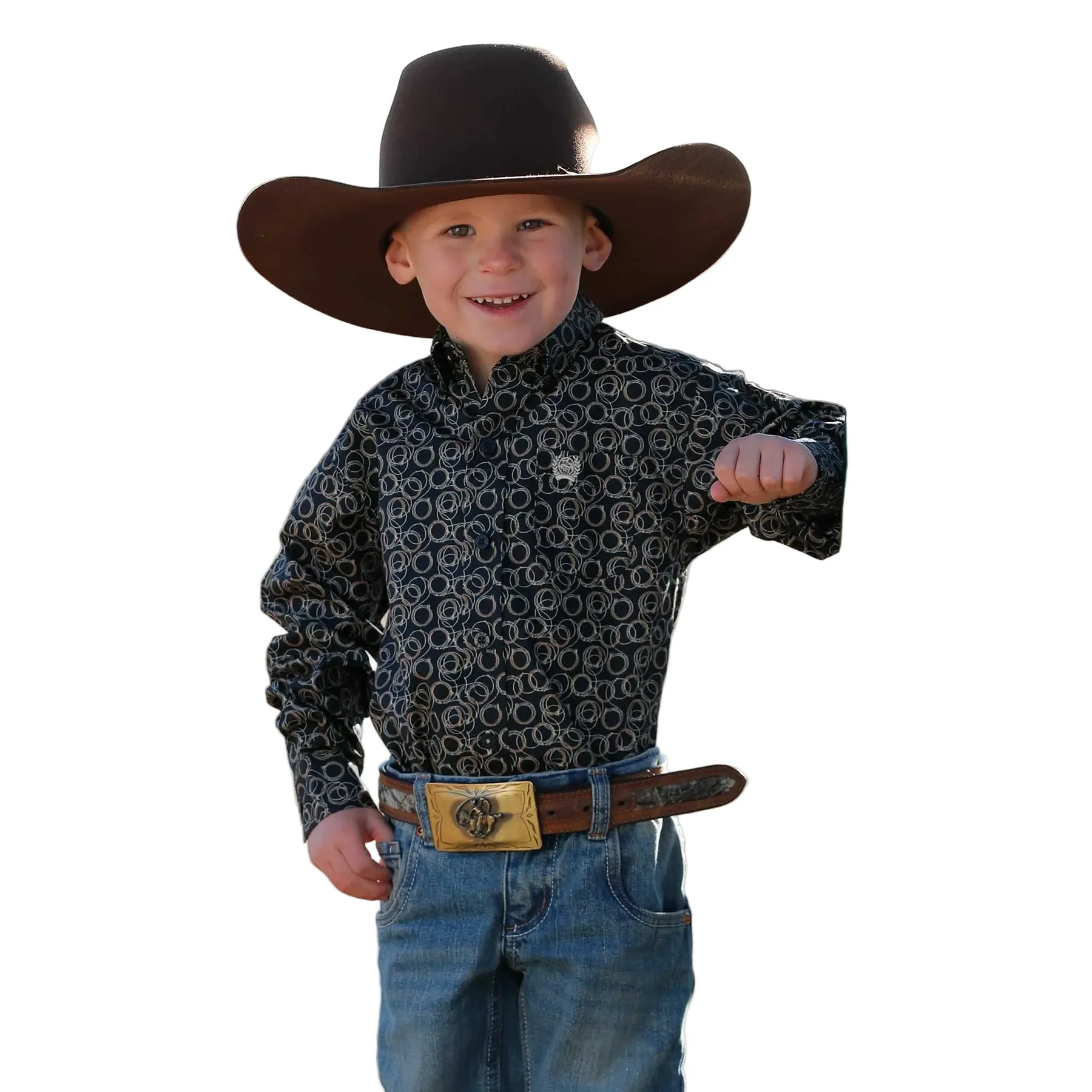Cinch Infant Rope Print Long Sleeve Button Down Western Shirt - Navy
