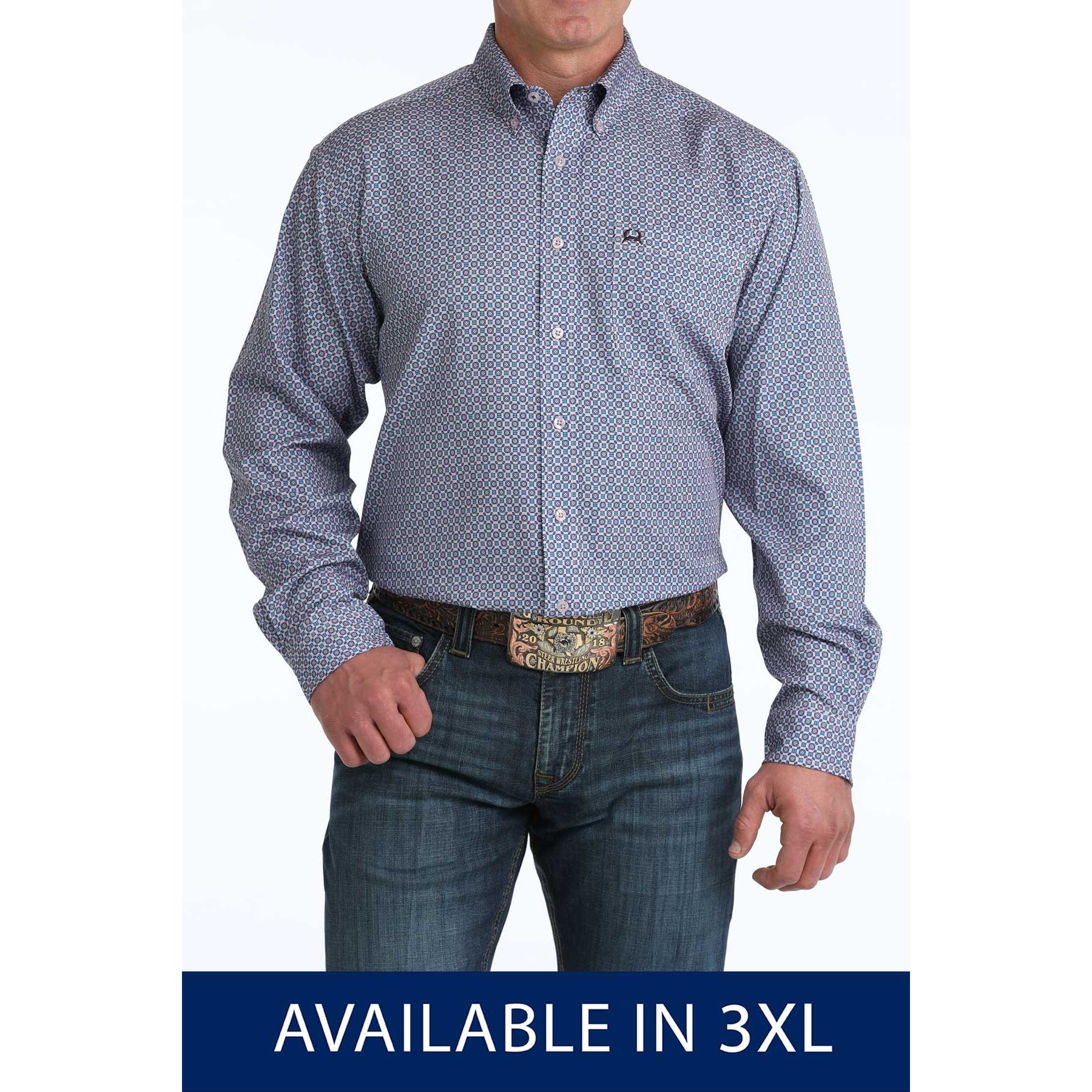 Cinch Men's Arenaflex Print Button Down Long Sleeve Shirt - Lilac - Image 3