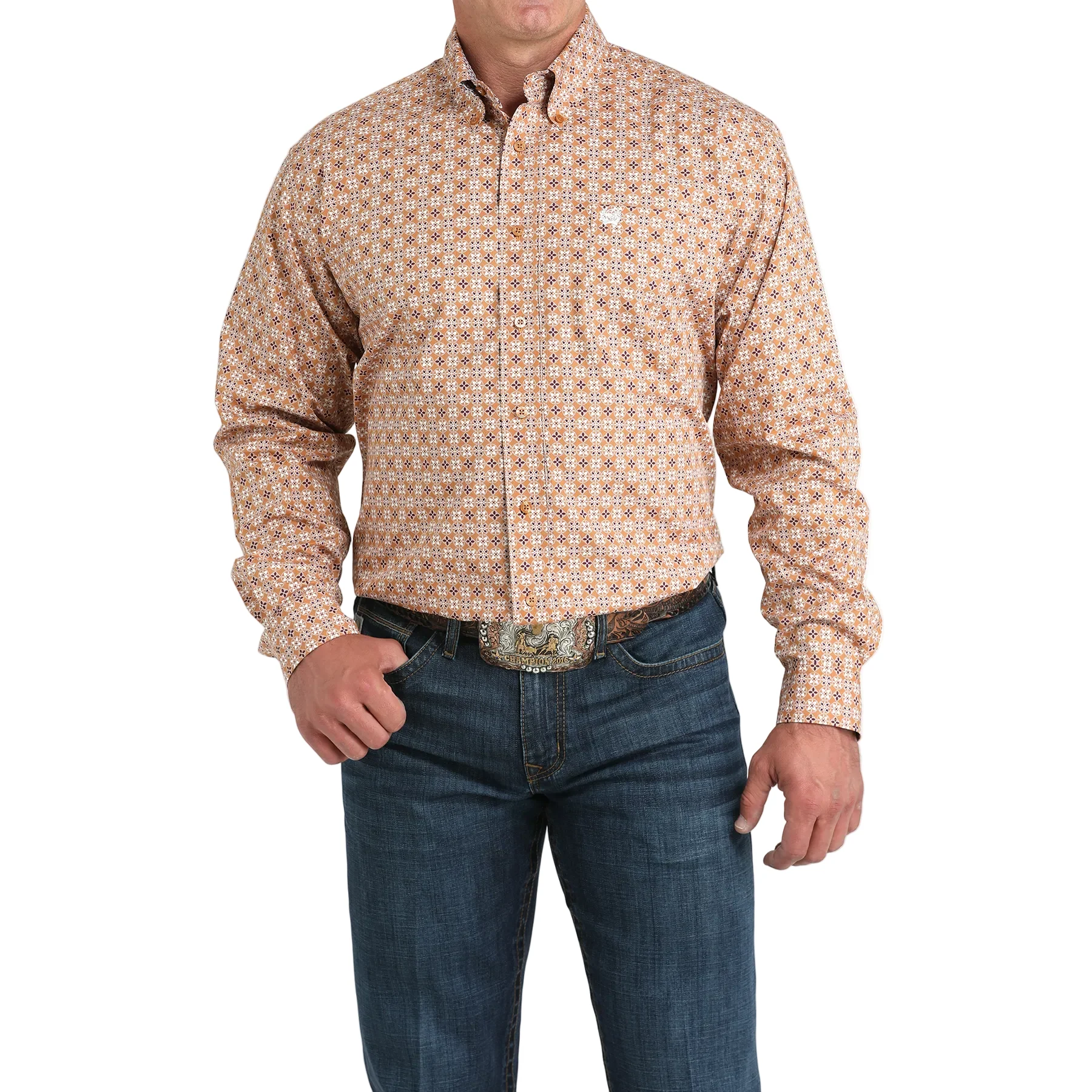 Cinch Men's Long Sleeve Print Shirt - Brown