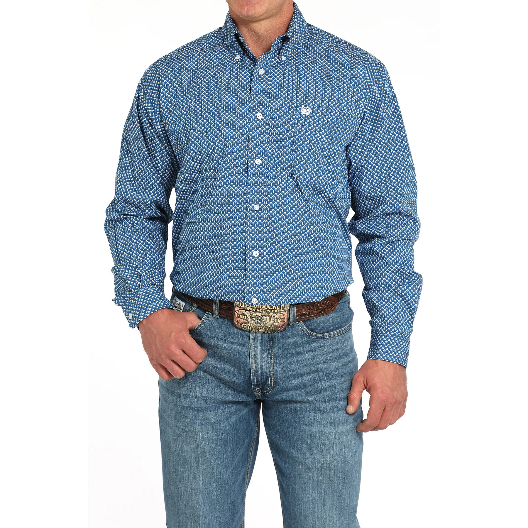 Cinch Men's Long Sleeve Print Shirt-Royal Blue