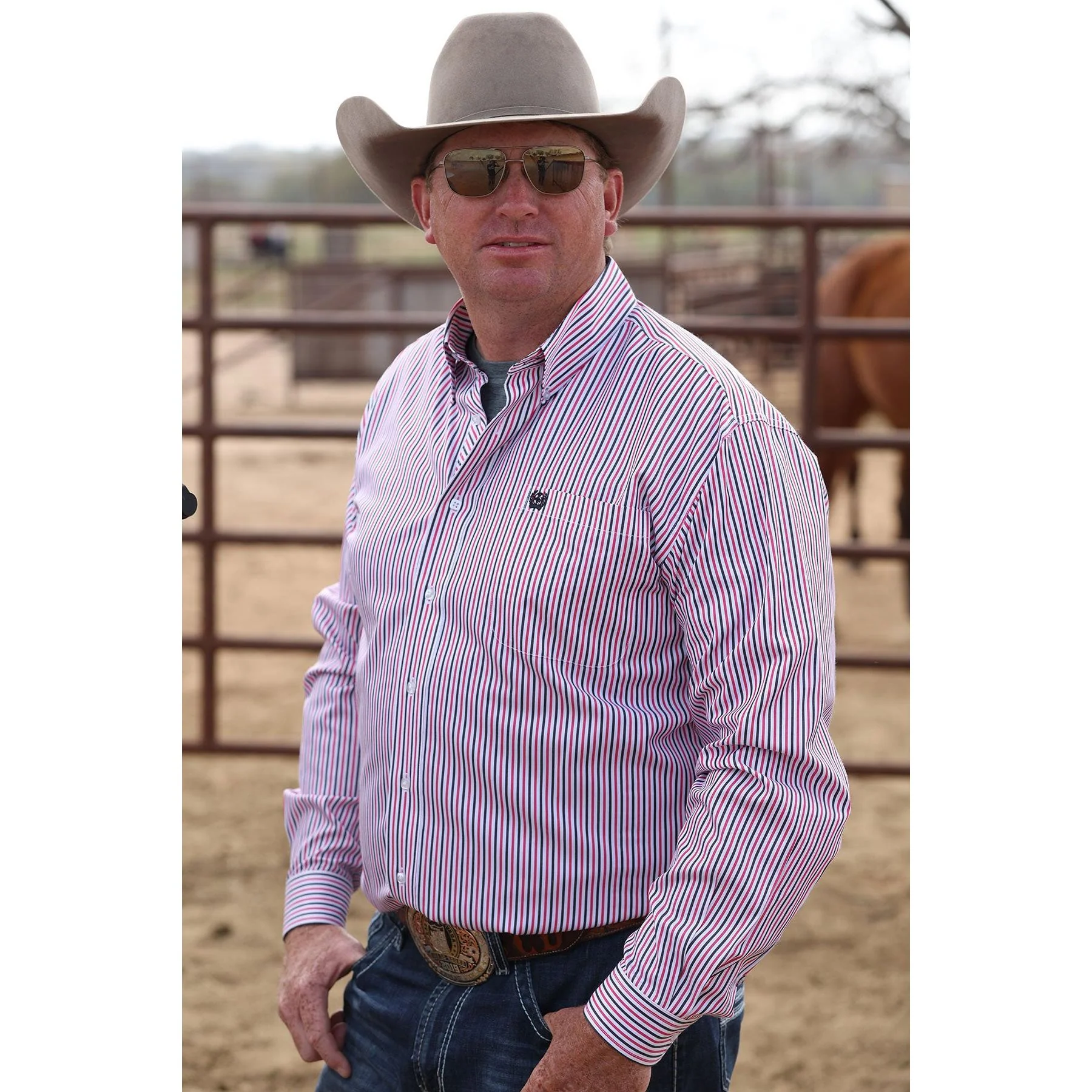 Cinch Men's Long Sleeve Stripe Shirt - White