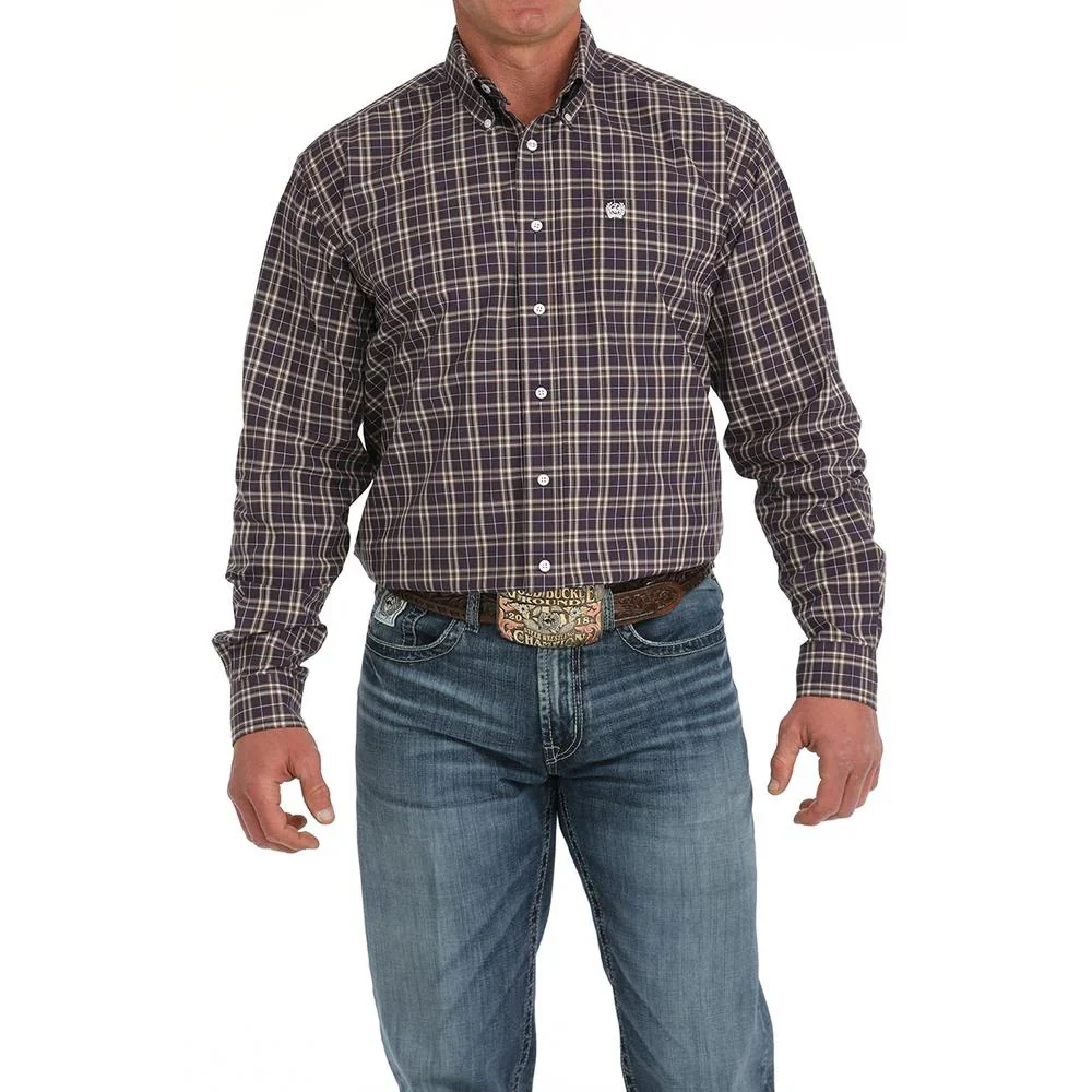 Cinch Men's Long Sleeve Plaid Western Shirt - Purple