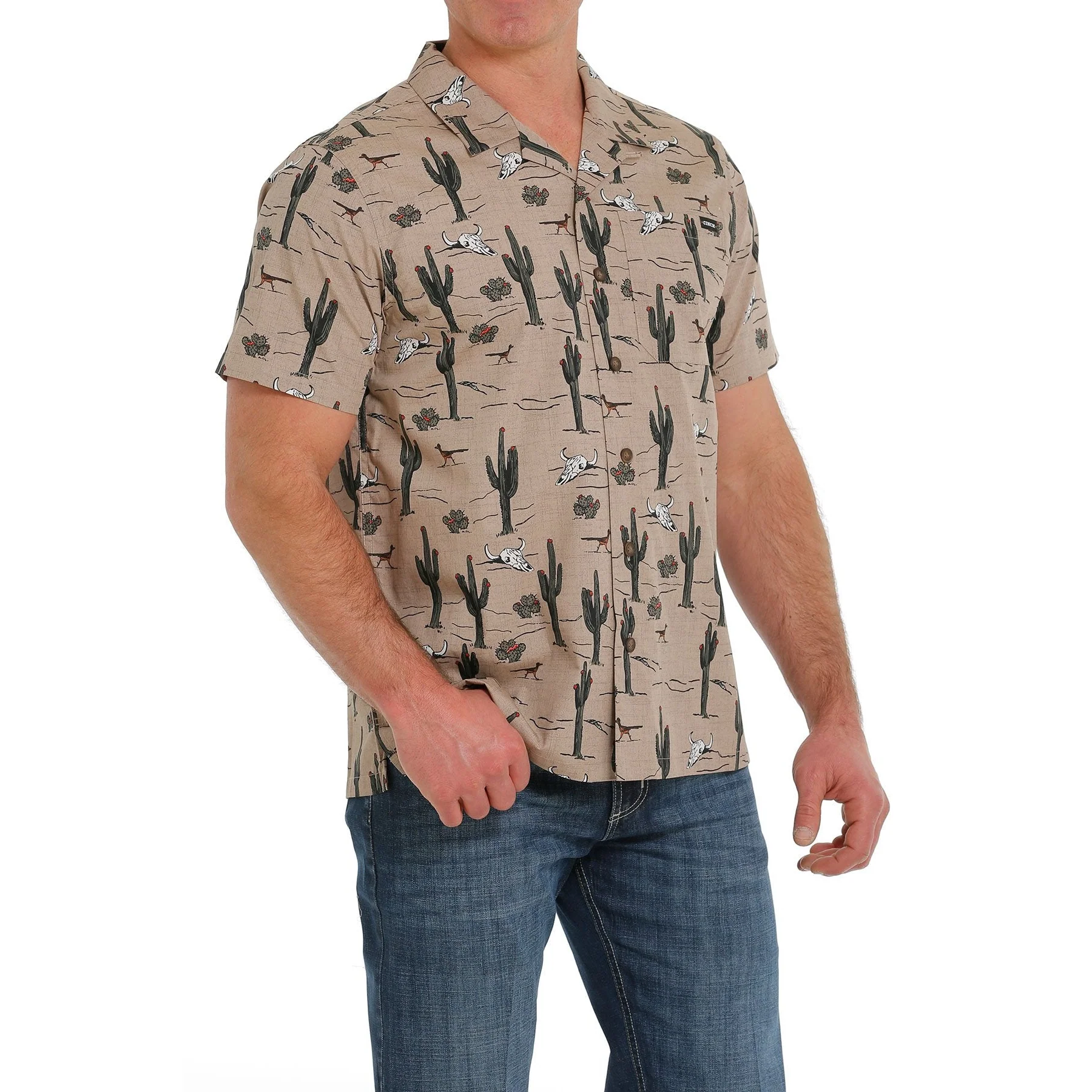 Cinch Men's Cactus Print Short Sleeve Camp Shirt - Khaki - Image 2