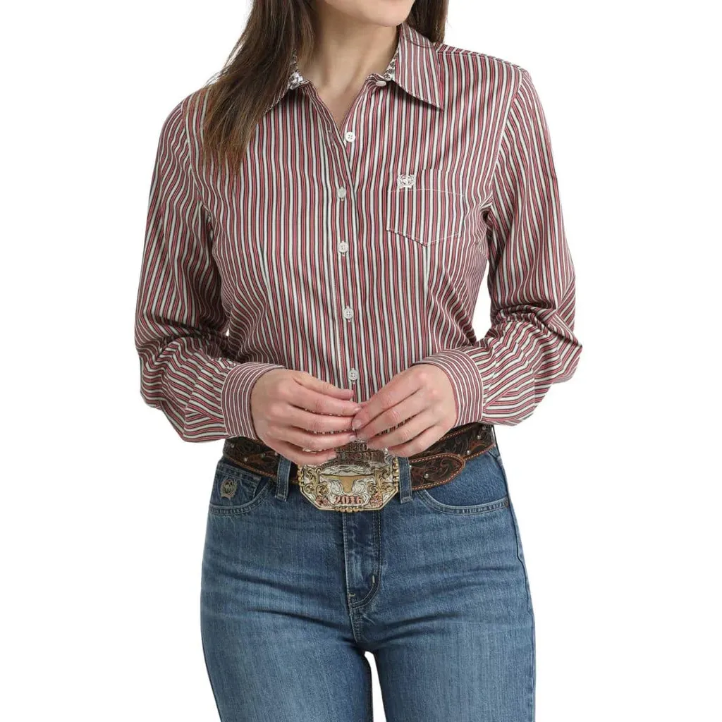 Cinch Women's Long Sleeve Print Shirt- Red