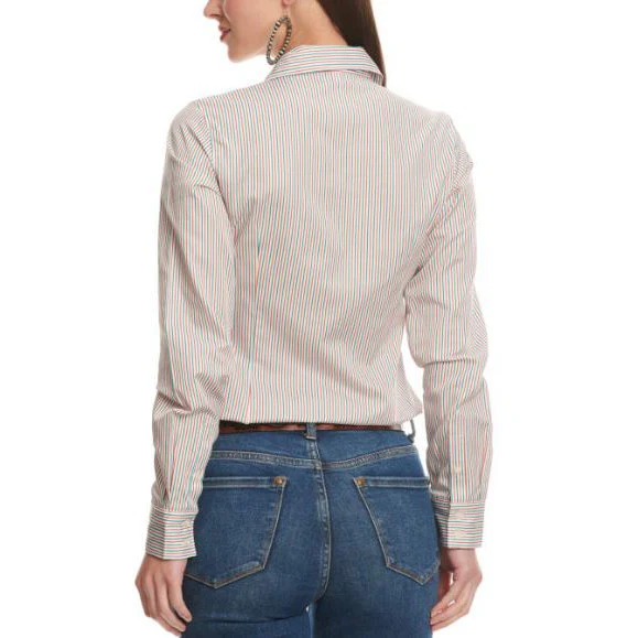 Cinch Women's Long Sleeve Shirt - Red Blue Stripes - Image 2