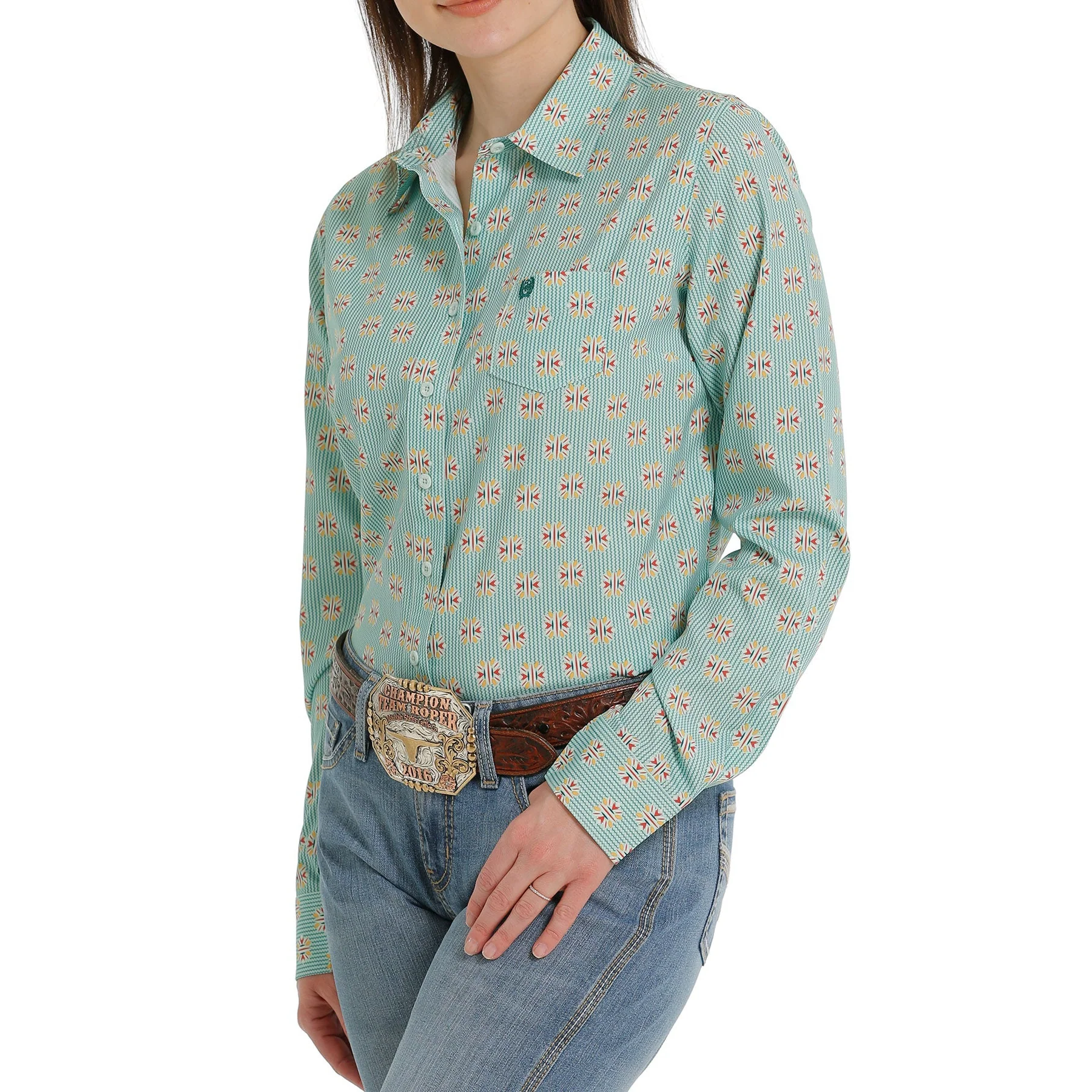 Cinch Women's LS Arenaflex Shirt - Green - Image 3