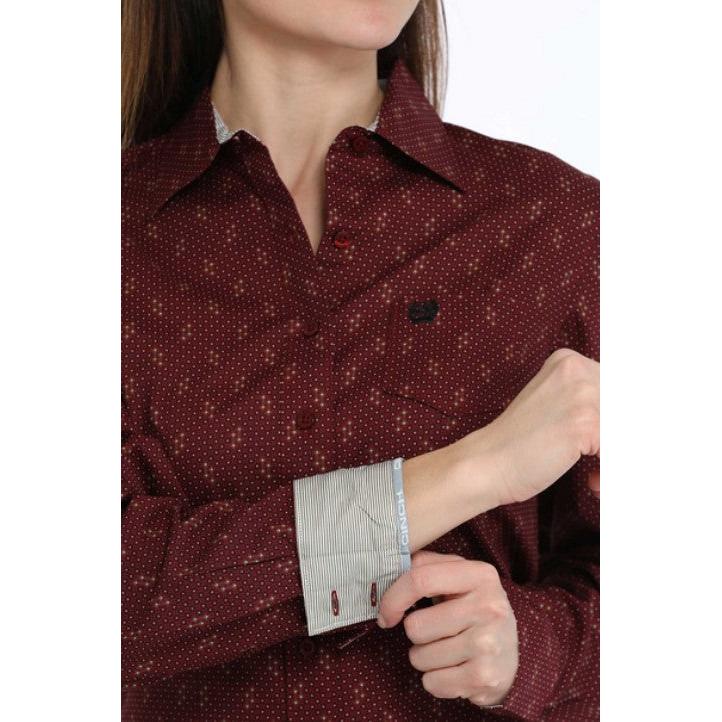 Cinch  Women's Geometric Print Long Sleeve Print Shirt - Burgundy - Image 3