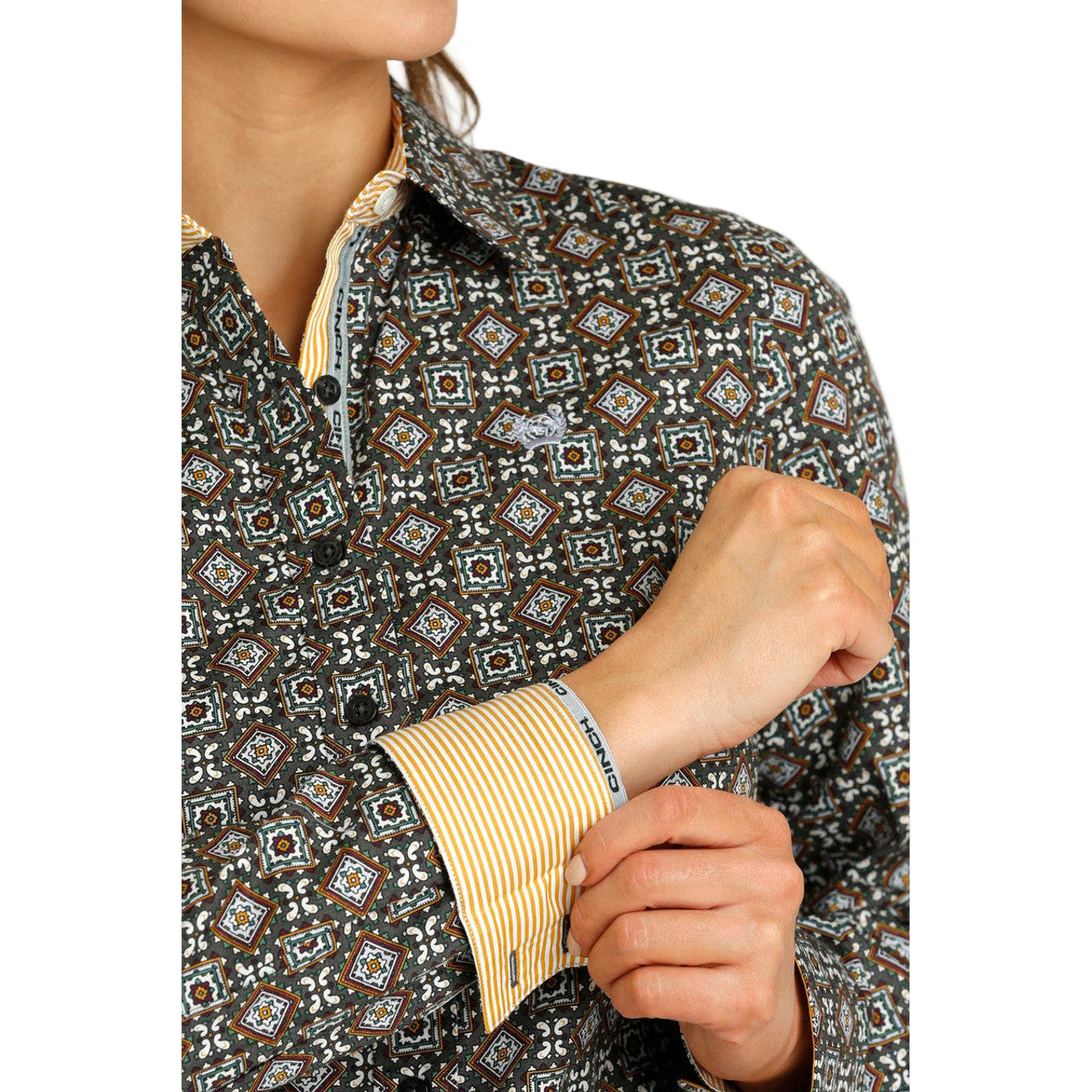 Cinch Women's Medallion Print Shirt - Grey - Image 3