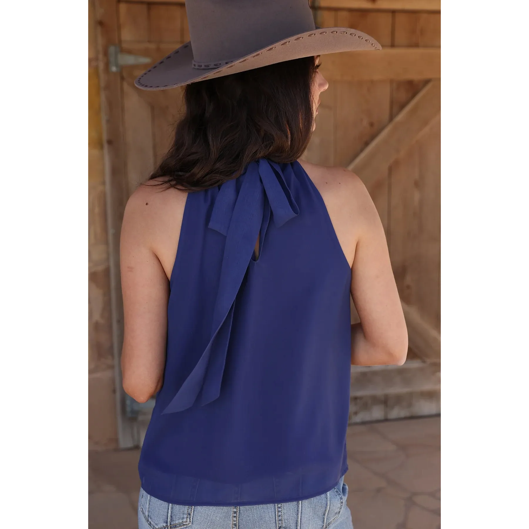 Cinch Women's Sleeveless Halter Neck Blouse - Blue - Image 2
