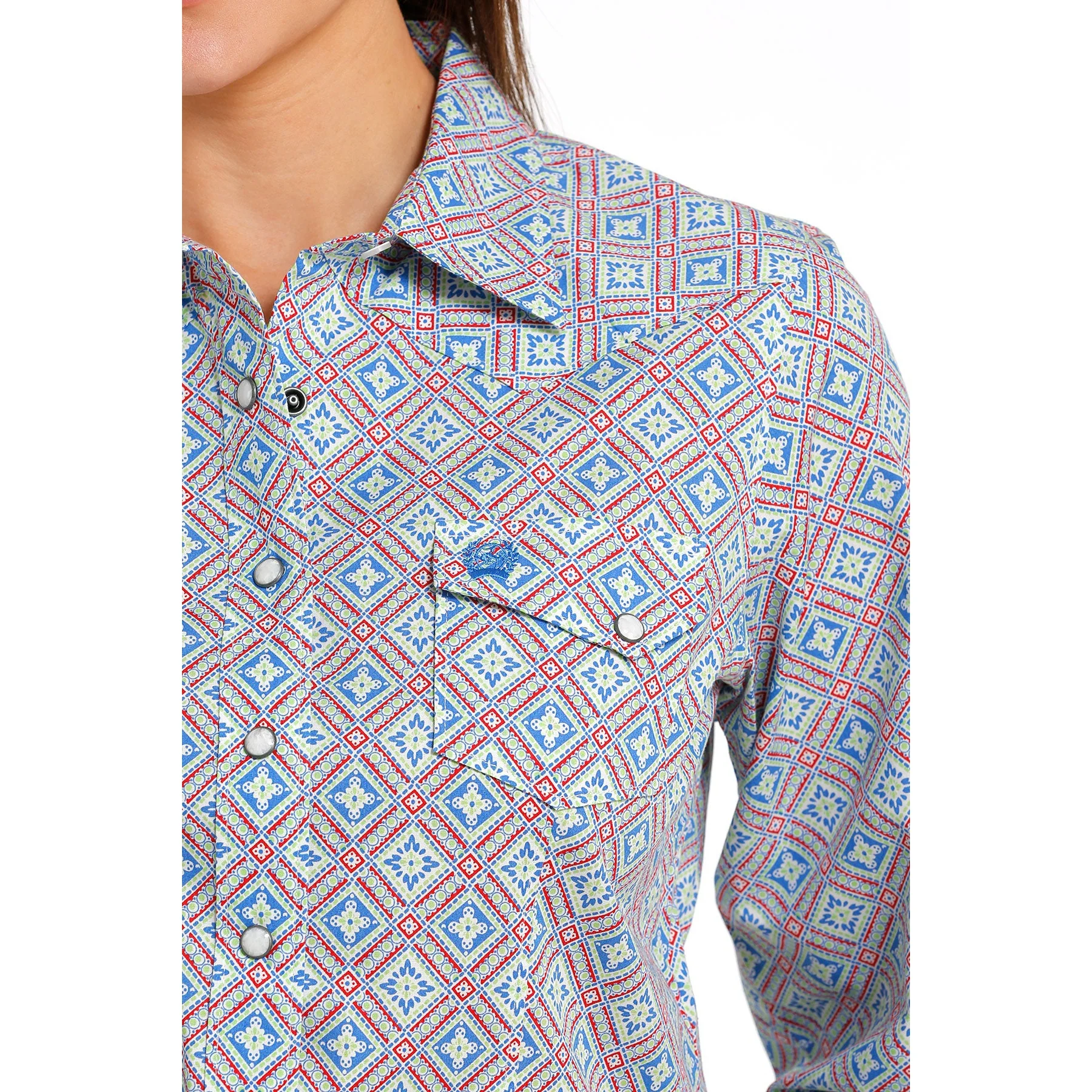 Cinch Women's Geometric Print Long Sleeve Western Shirt - Blue - Image 2