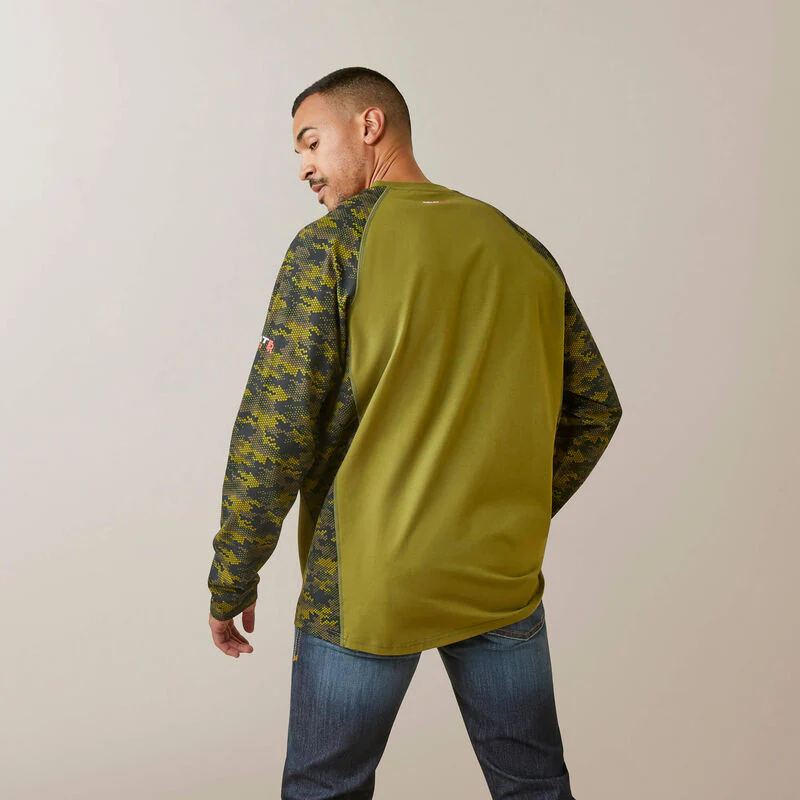 Ariat Men's Fire Resistant Stretch Camo Baseball T-Shirt - Avocado /Camo - Image 2