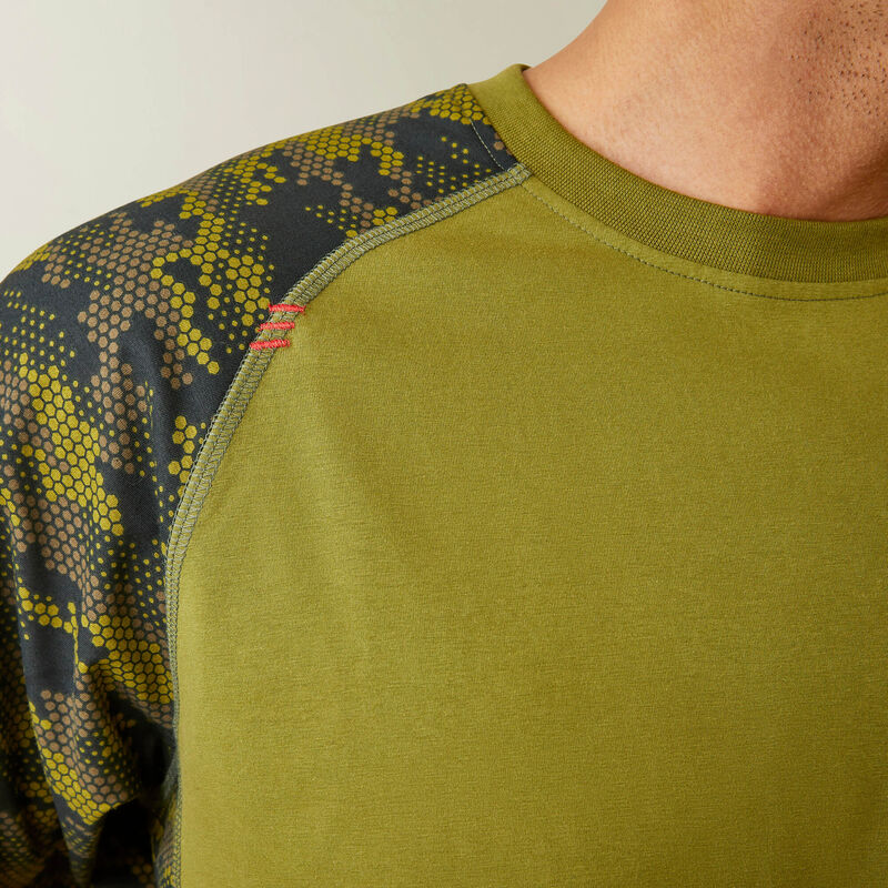 Ariat Men's Fire Resistant Stretch Camo Baseball T-Shirt - Avocado /Camo - Image 6