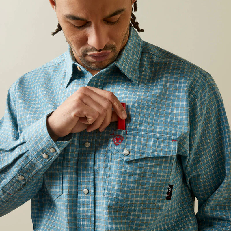 Ariat Men's Fire Resistant Edwards Snap Work Shirt- Storm Blue - Image 2