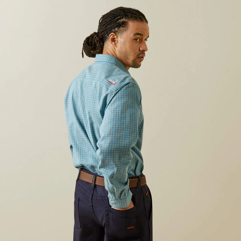 Ariat Men's Fire Resistant Edwards Snap Work Shirt- Storm Blue - Image 6