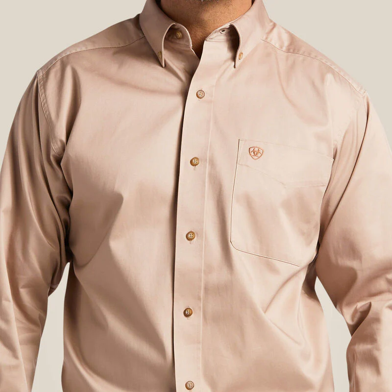 Ariat Men's Solid Twill Classic Fit Long Sleeve Shirt - Khaki - Image 4