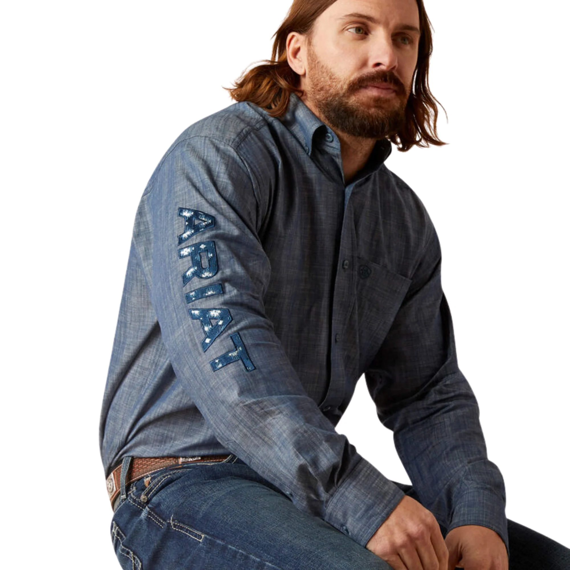 Ariat Men's Team Logo Chambray Classic Fit Shirt- Blue Chambray - Image 4