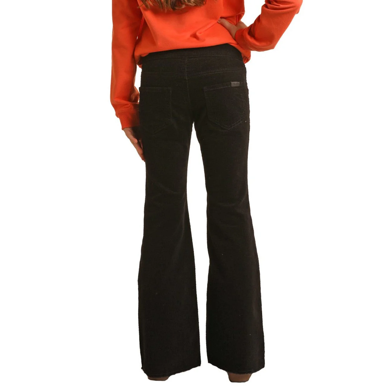 Rock & Roll Girl's Mid Rise Stretch Corduroy Flare Jeans - Black - Image 2