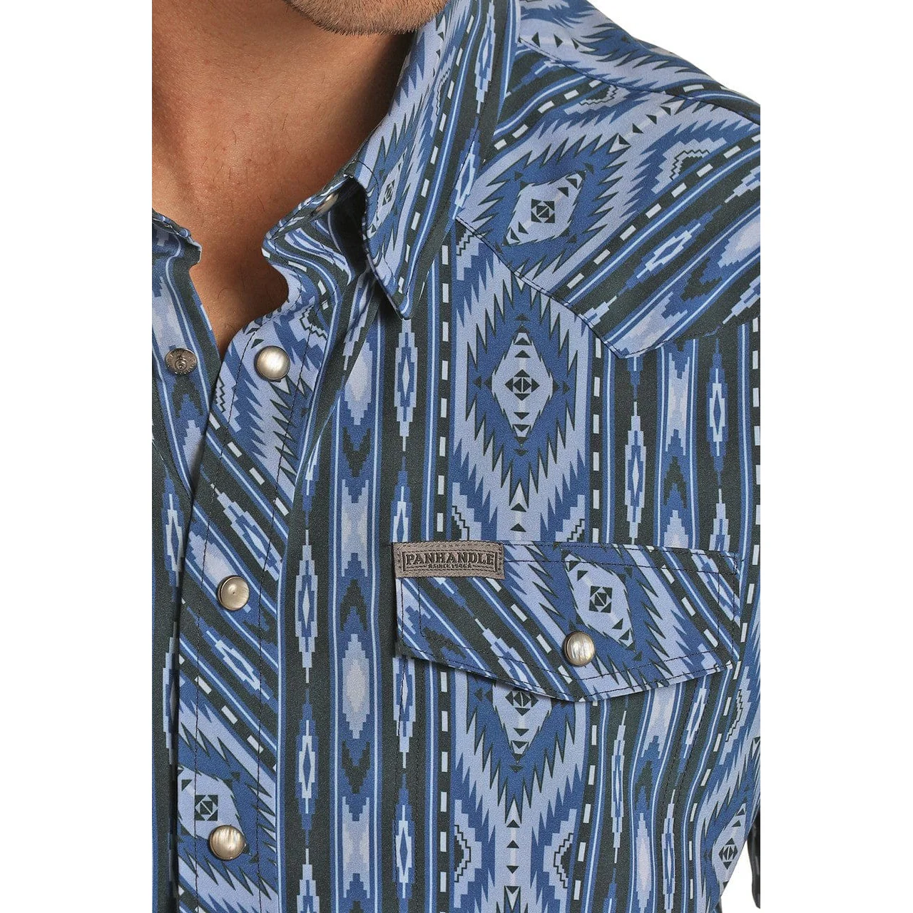 Rock & Roll Men's 2 Pocket Short Sleeve Aztec Snap Shirt - Blue - Image 2