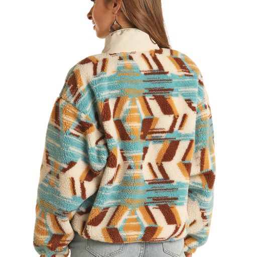 Rock & Roll Women's Abstract Print Sherpa Jacket - Natural - Image 2