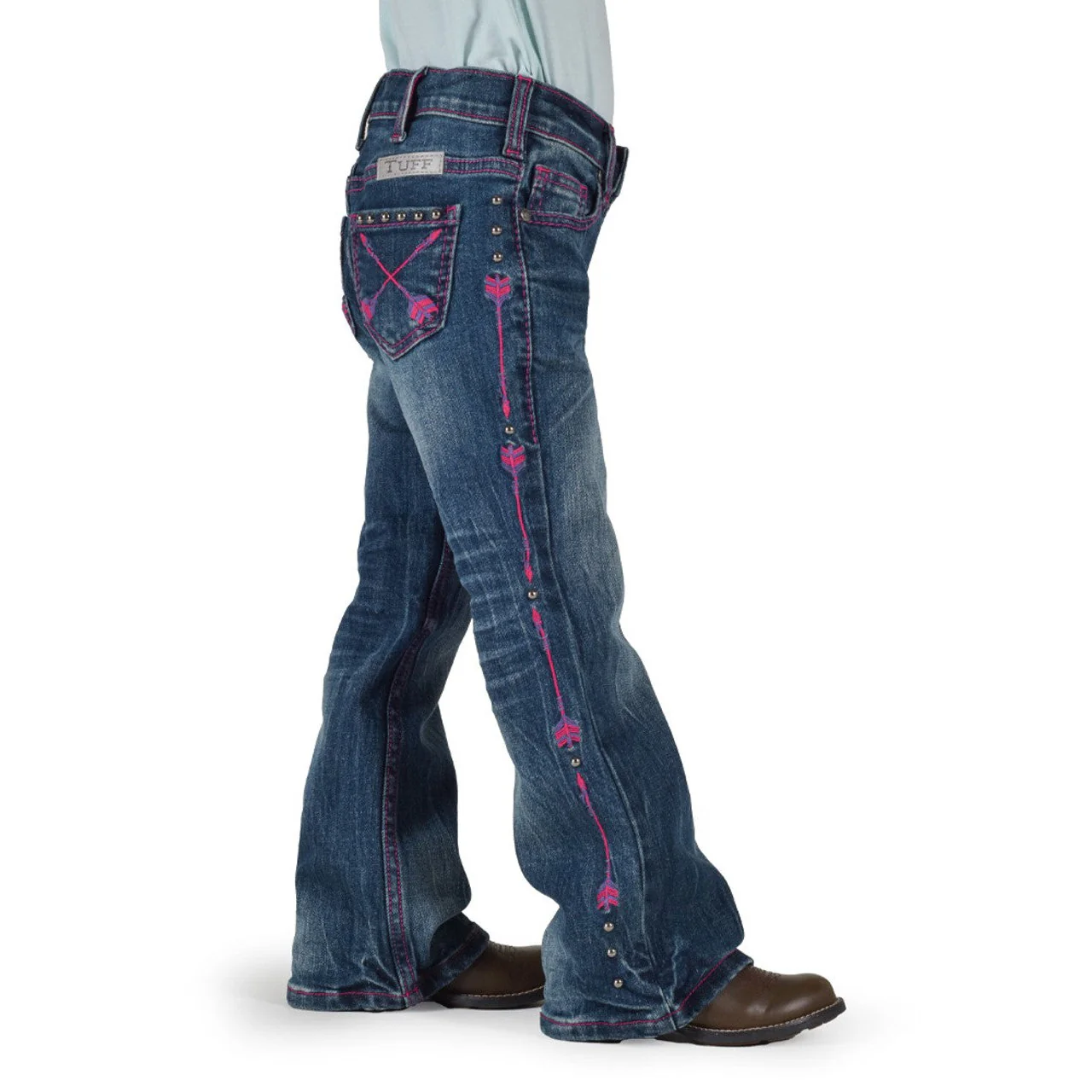 Cowgirl Tuff Girl's Pink Arrows Bootcut Jeans - Medium Wash - Image 2