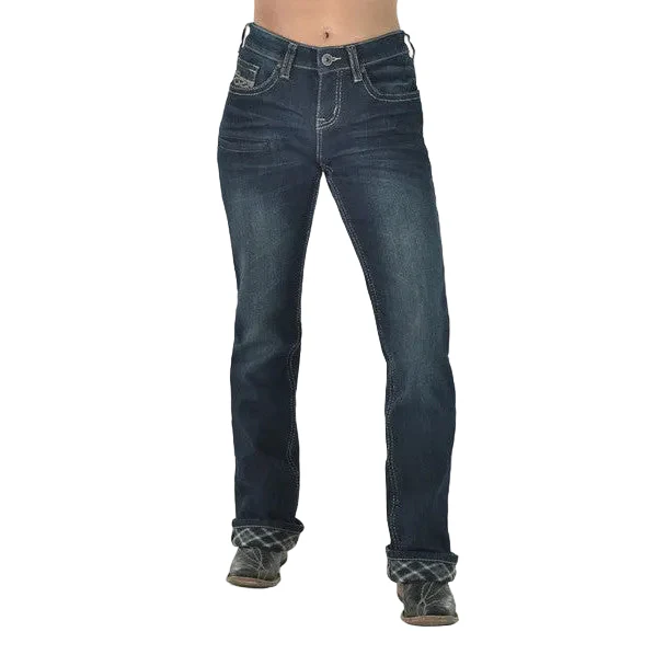Cowgirl Tuff Women's Don't Fence Me In Dark Flannel Jeans - Dark Wash