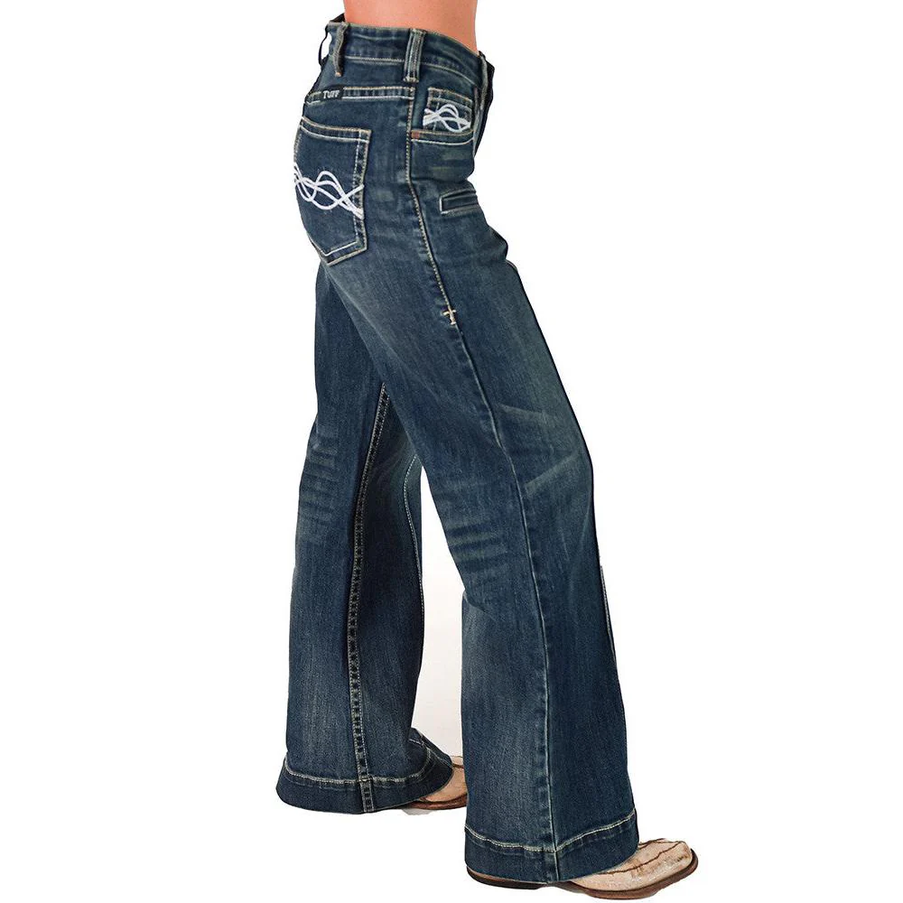 Cowgirl Tuff Women's DFMI Wide Leg Trouser Jeans- Medium Wash - Image 4