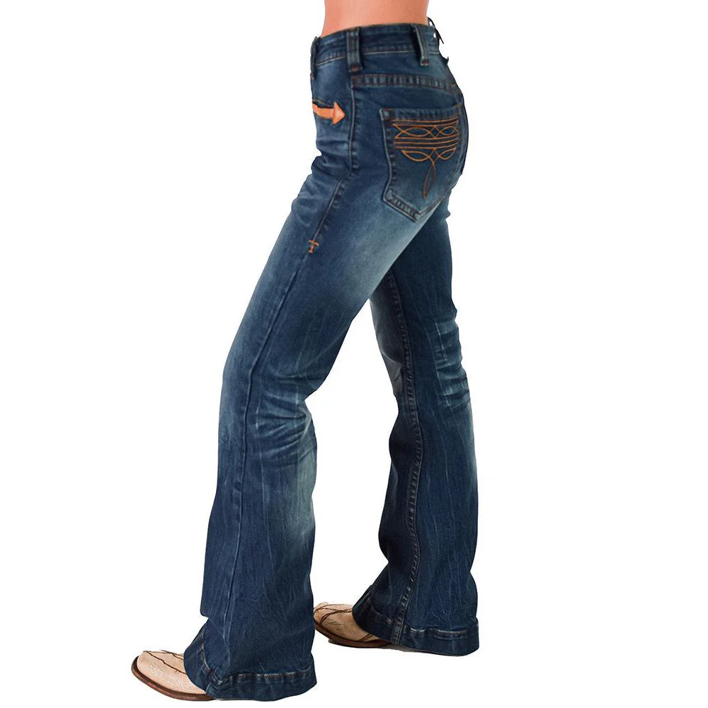Cowgirl Tuff Women's Western Bootstitch  Trouser Jeans- Medium Wash - Image 4