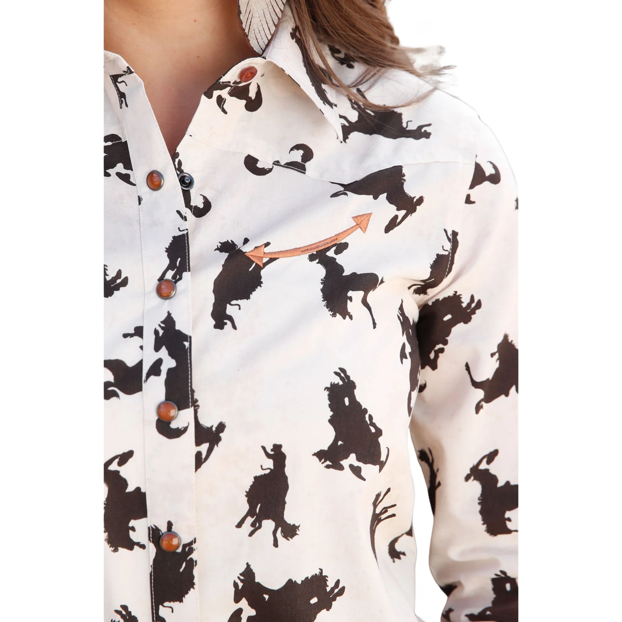 Cruel Women's Snap Long Sleeve Western Shirt - Stone - Image 2