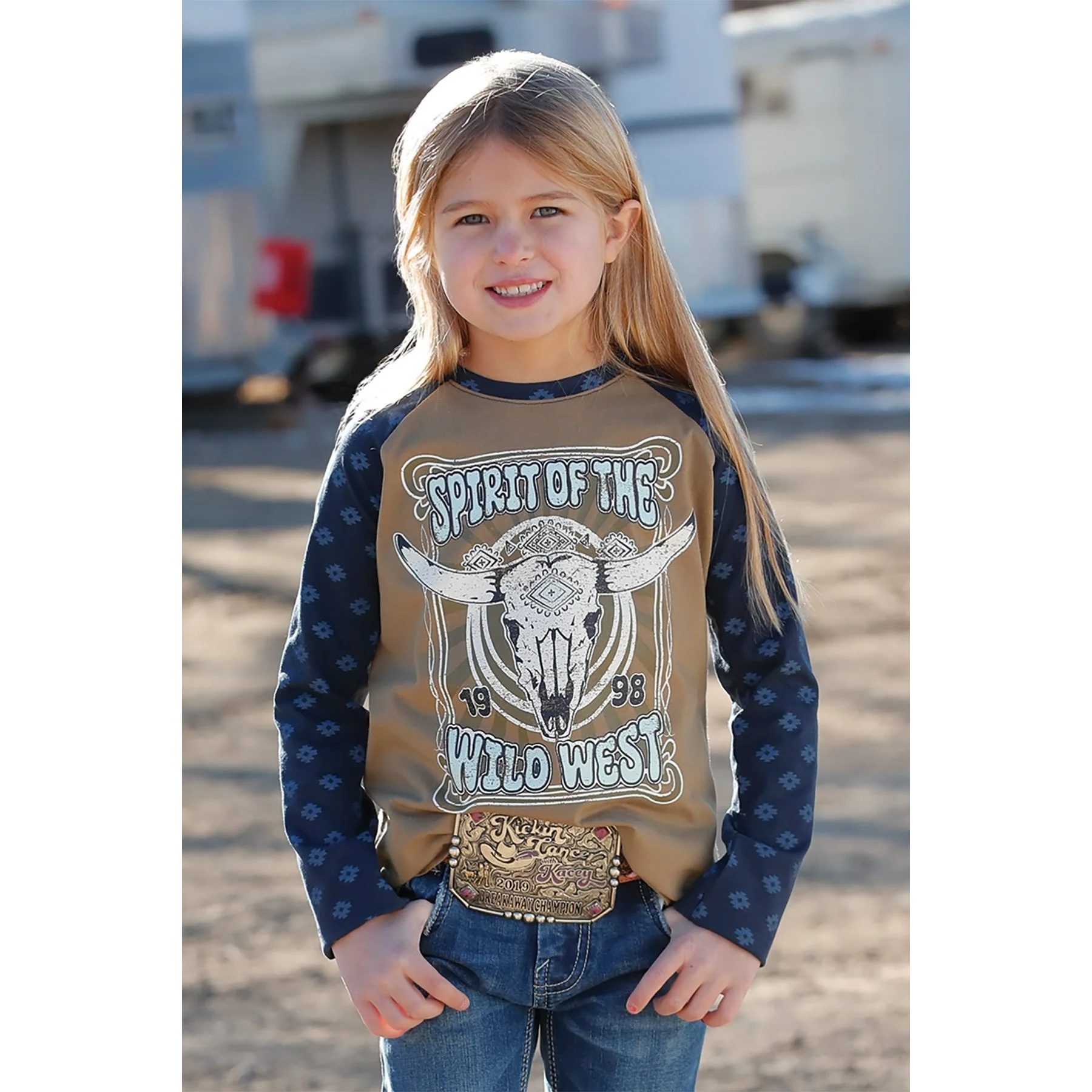 Cruel Girl Girl's Spirit Of The West Long Sleeve Raglan Shirt - Olive