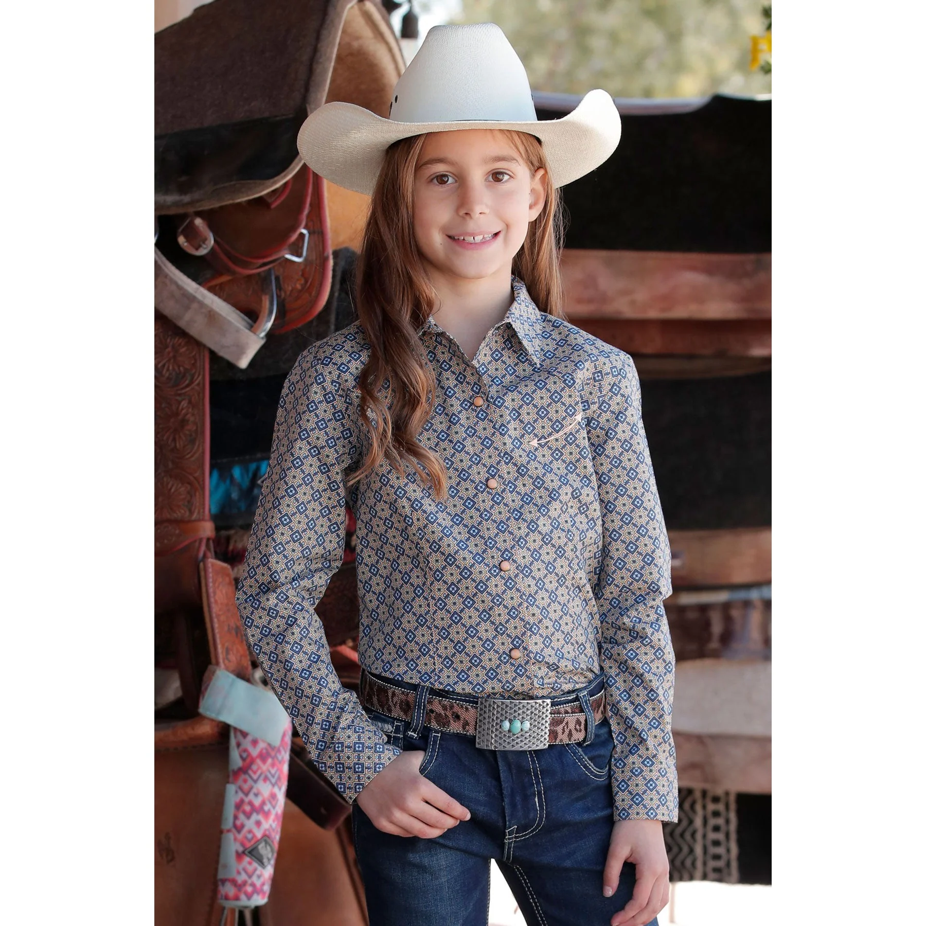 Cruel Girl Girl's Western Long Sleeve Shirt - Orange