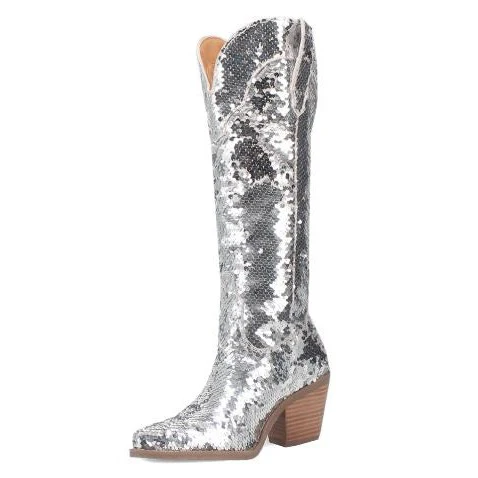 Dingo Women's Dance Hall Queen Fabric Boots - Silver - Image 3