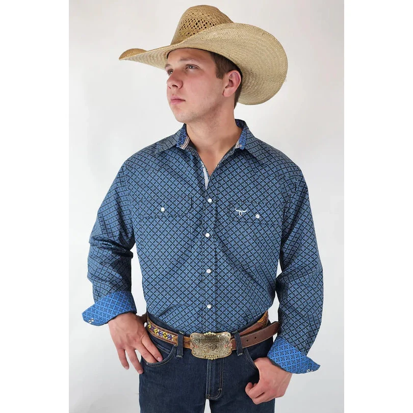 Drover Men's Signature Series Classic Fit Bandero Snap Shirt - Slate Grey & Blue - Image 4