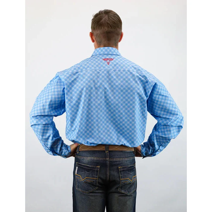Drover Men's Signature Series Classic Fit Buckboard Shirt - Blue w/Blue Diagonal Check Print - Image 3
