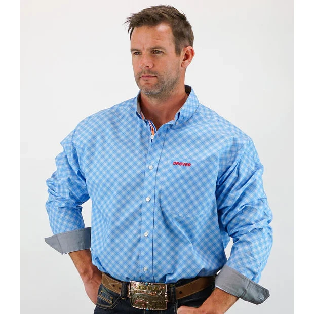 Drover Men's Signature Series Classic Fit Buckboard Shirt - Blue w/Blue Diagonal Check Print - Image 4