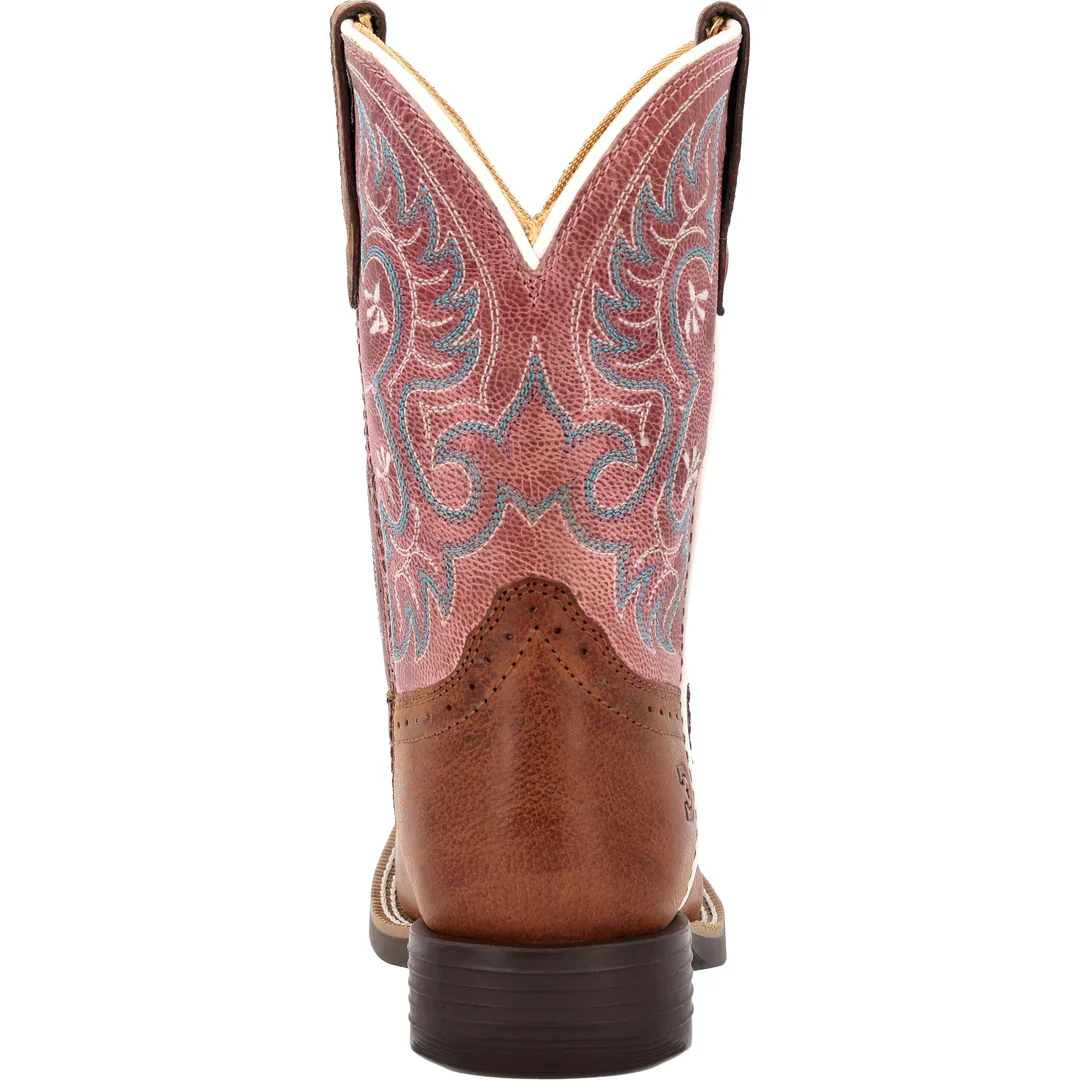 Durango Big Kids Shyloh 8" Square Toe Western Boot - Rusty Brown/ Dusty Rose - Image 4