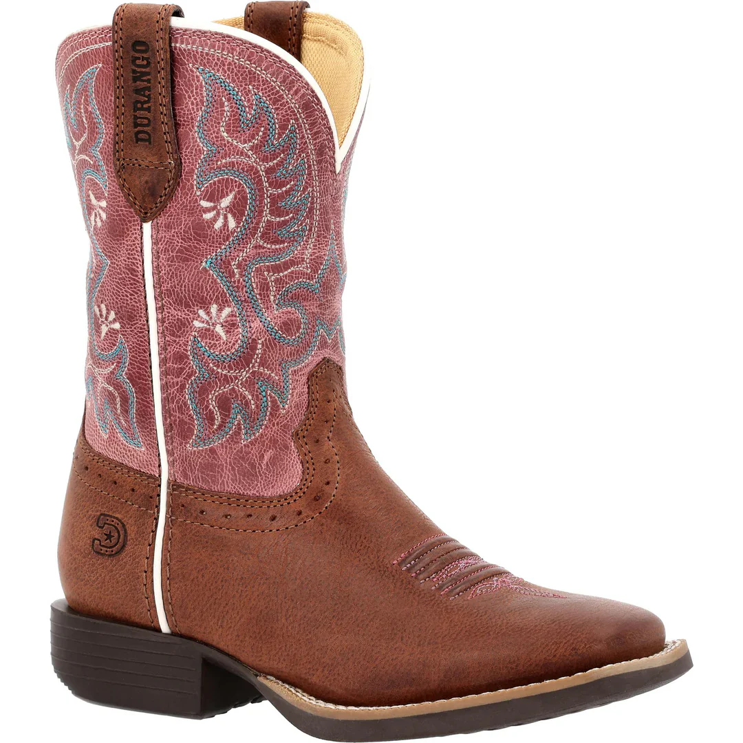 Durango Little Kids Shyloh 8" Square Toe Western Boot - Rusty Brown/ Dusty Rose