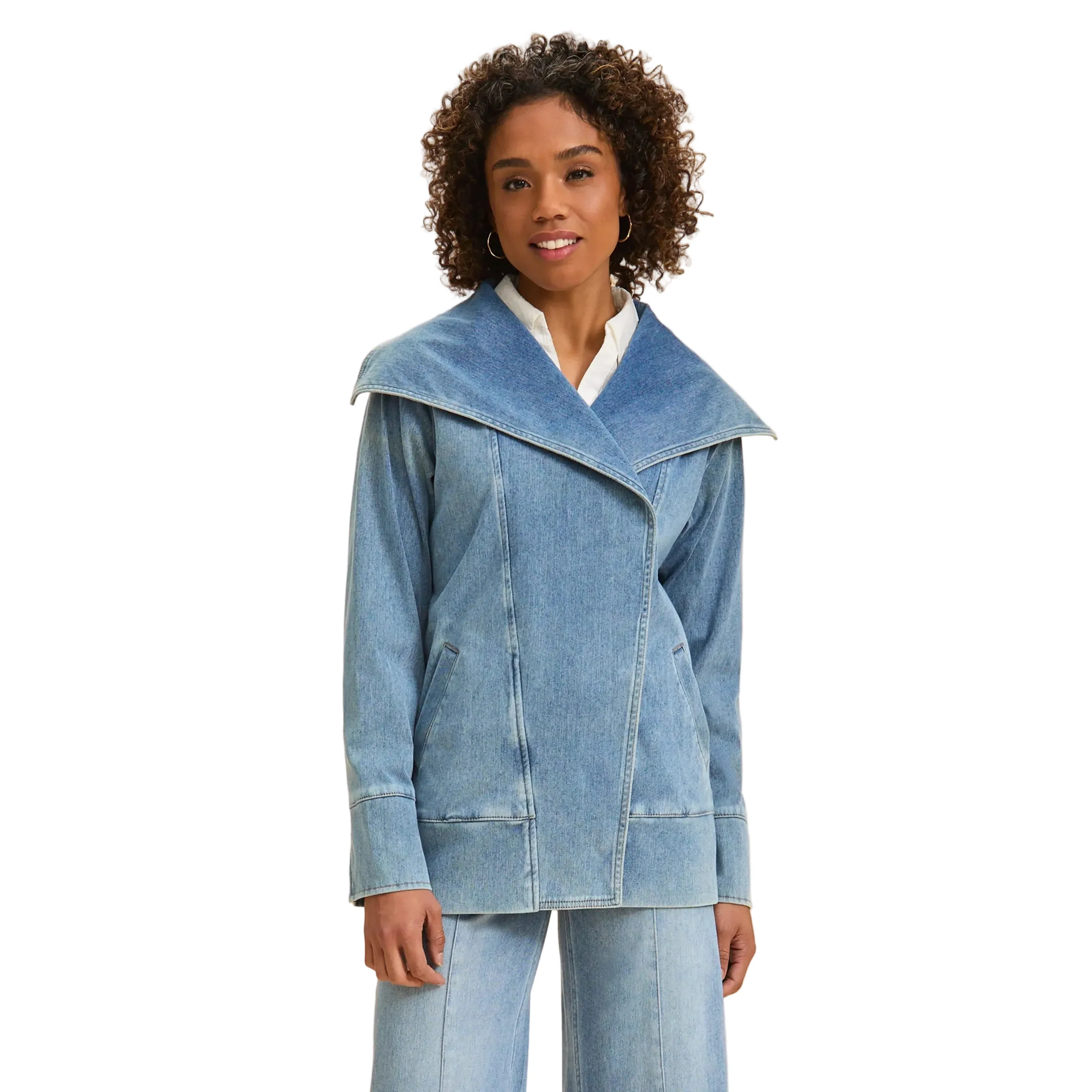 FDJ Women's Draped Front Jacket - Light Denim