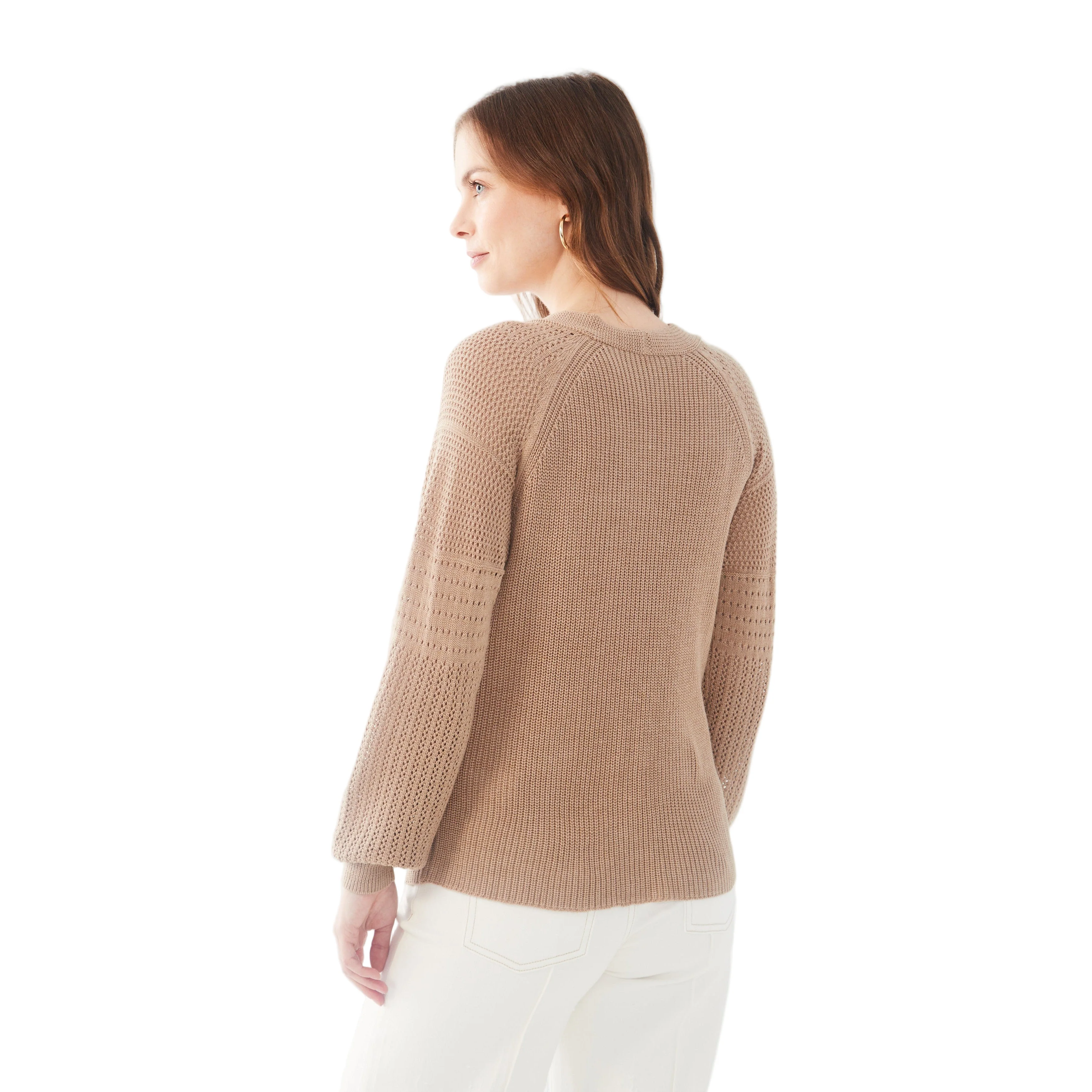 FDJ Women's Long Pointelle Sleeve V-Neck Sweater - Assorted Colours - Image 3