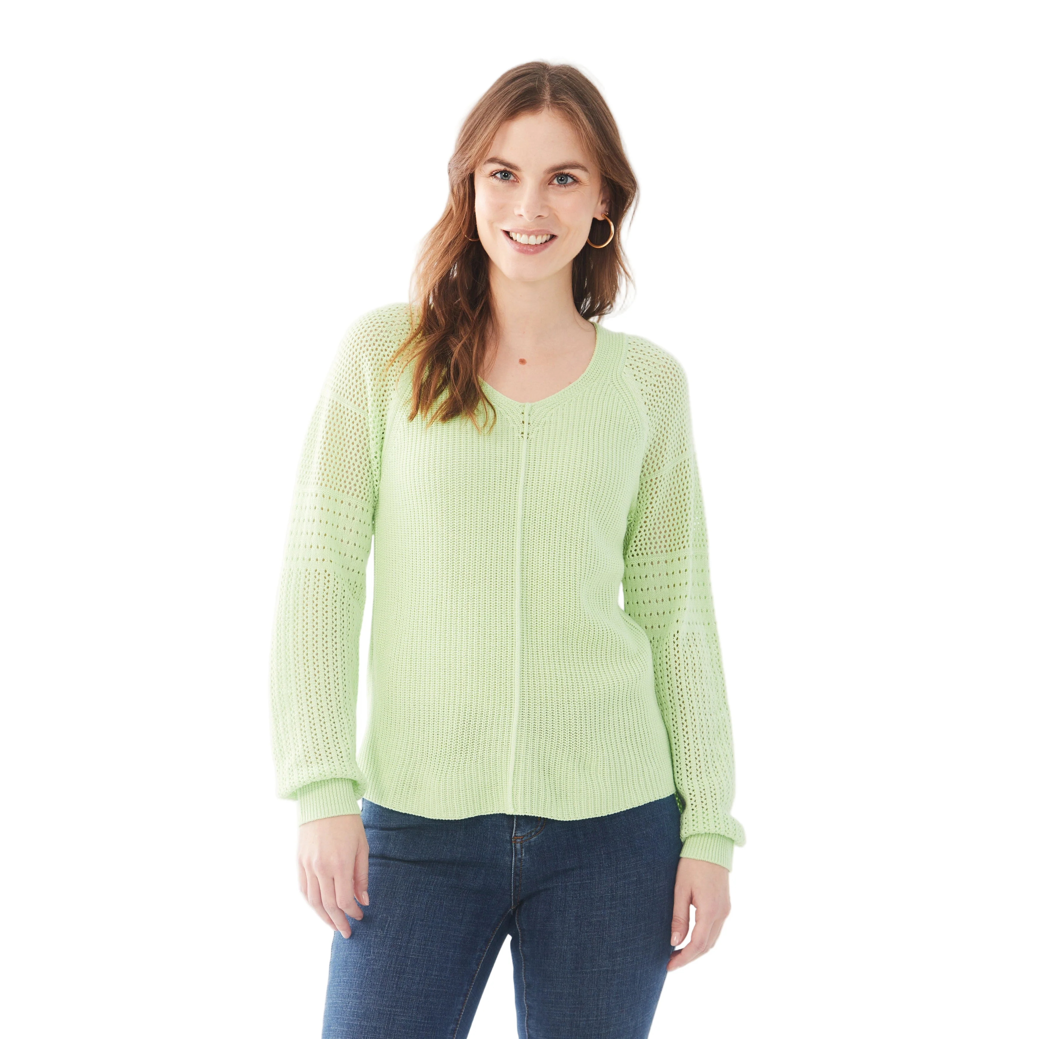 FDJ Women's Long Pointelle Sleeve V-Neck Sweater - Assorted Colours - Image 5