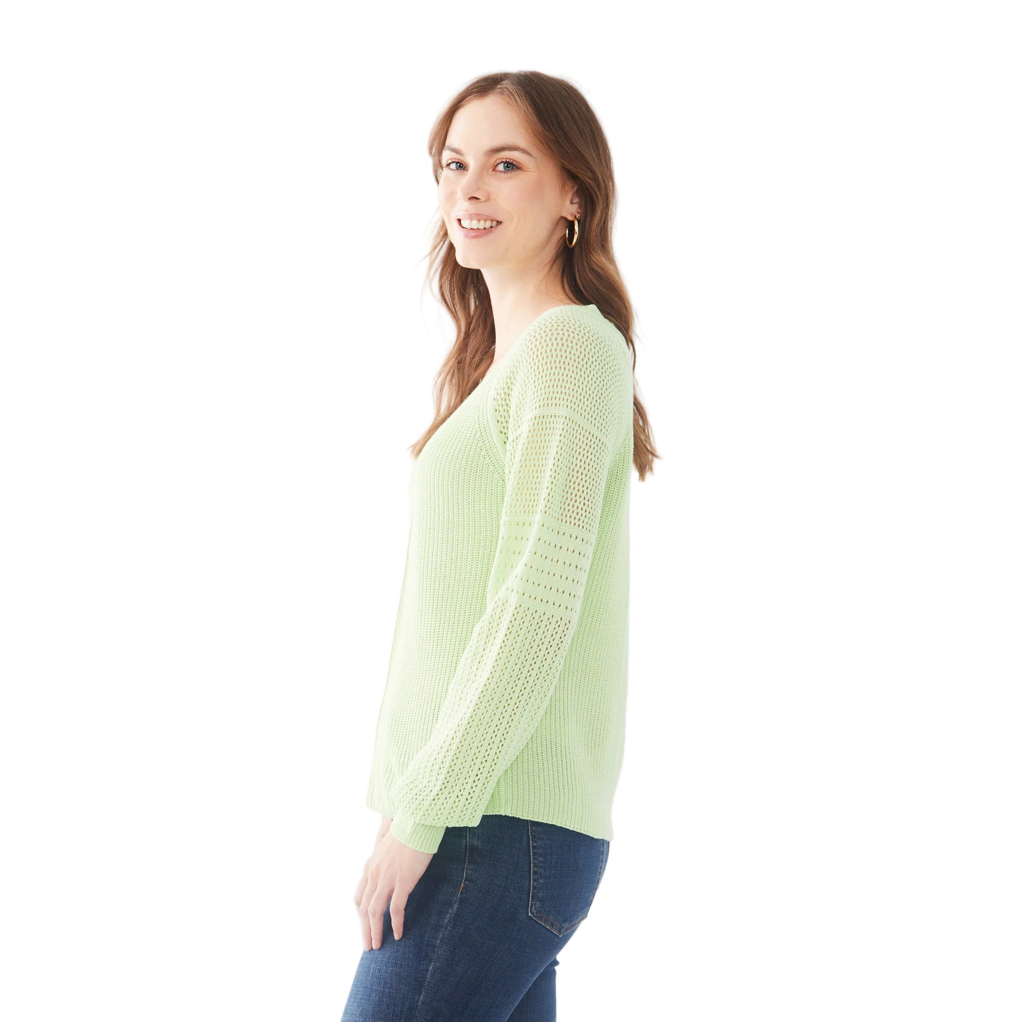FDJ Women's Long Pointelle Sleeve V-Neck Sweater - Assorted Colours - Image 6