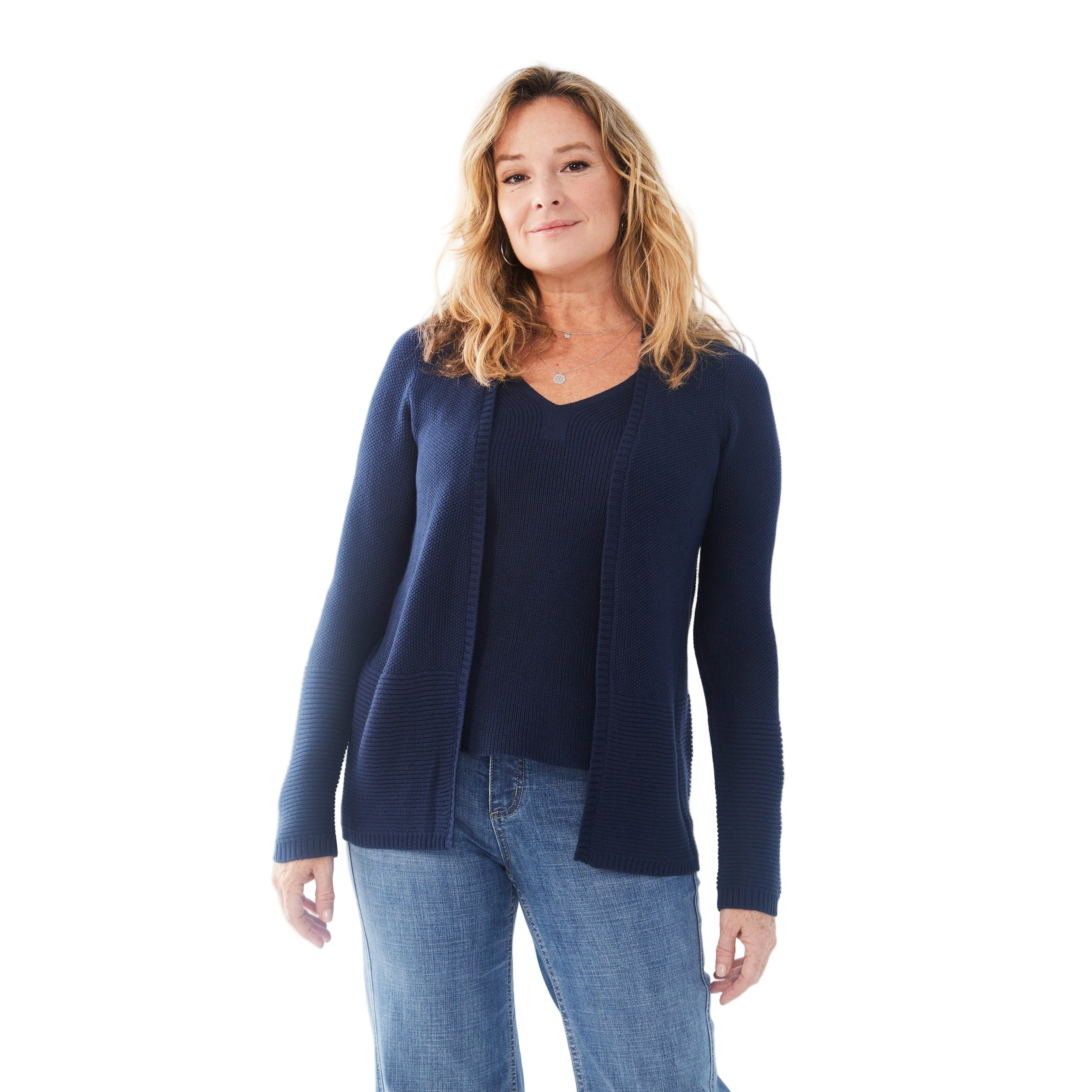 FDJ Women's Long Sleeve Textured Cardigan - Navy