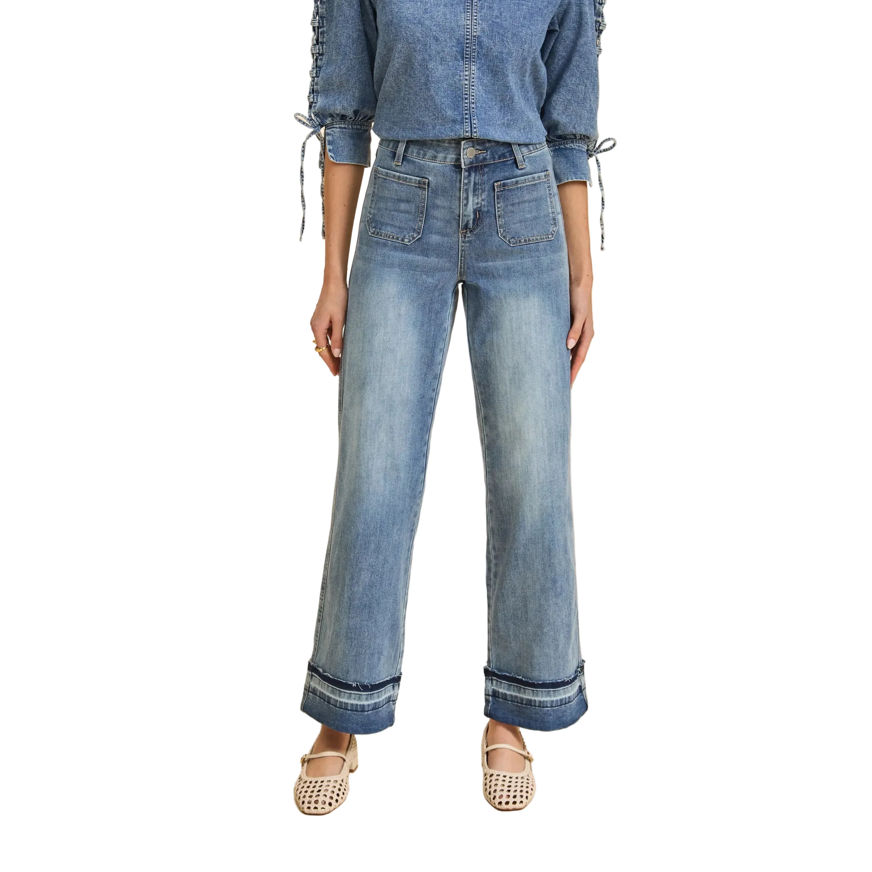 FDJ Women's Olivia Cuffed Wide Leg Denim - Light Wash