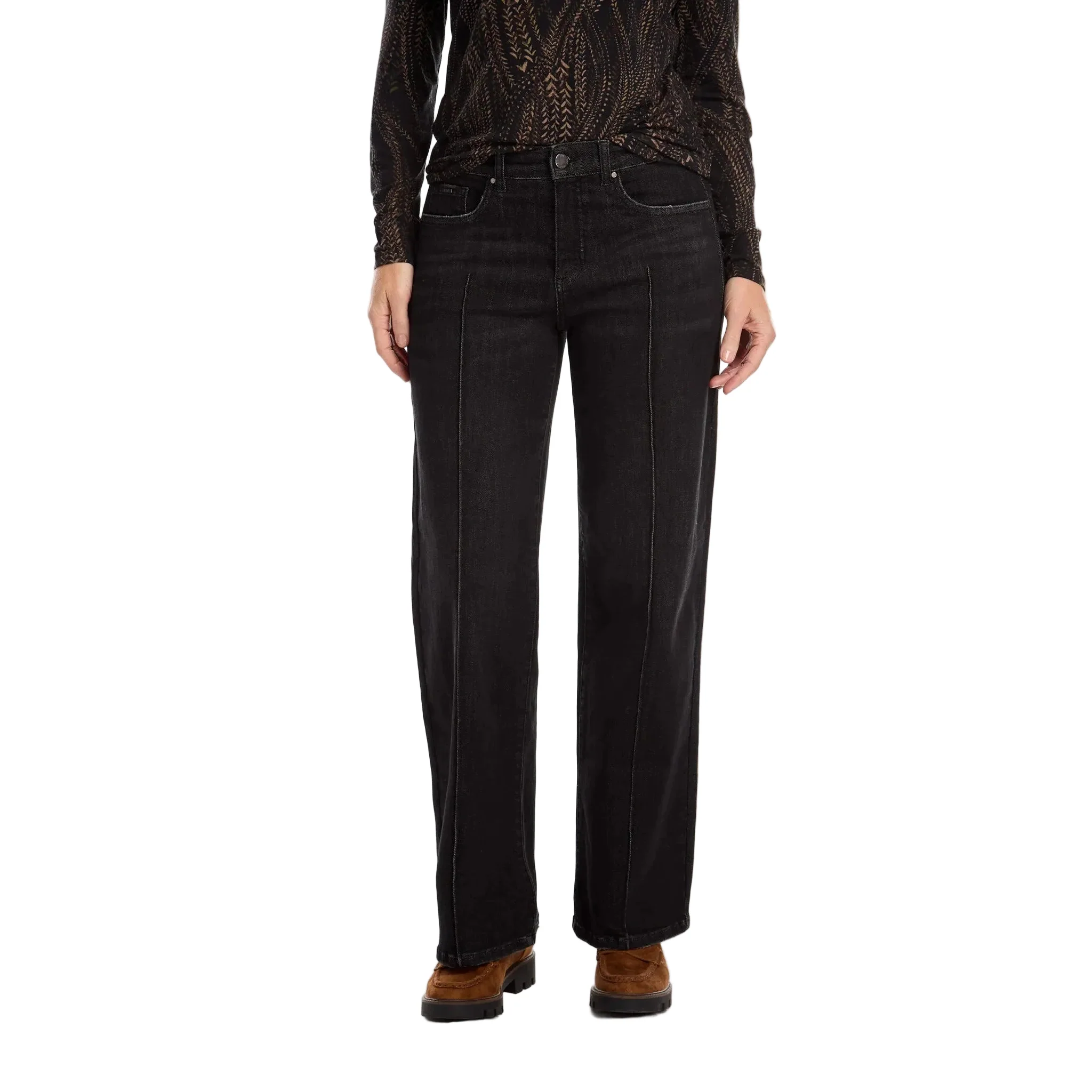 FDJ Women's Olivia Pintuck Wide Leg Jeans- Black Wash
