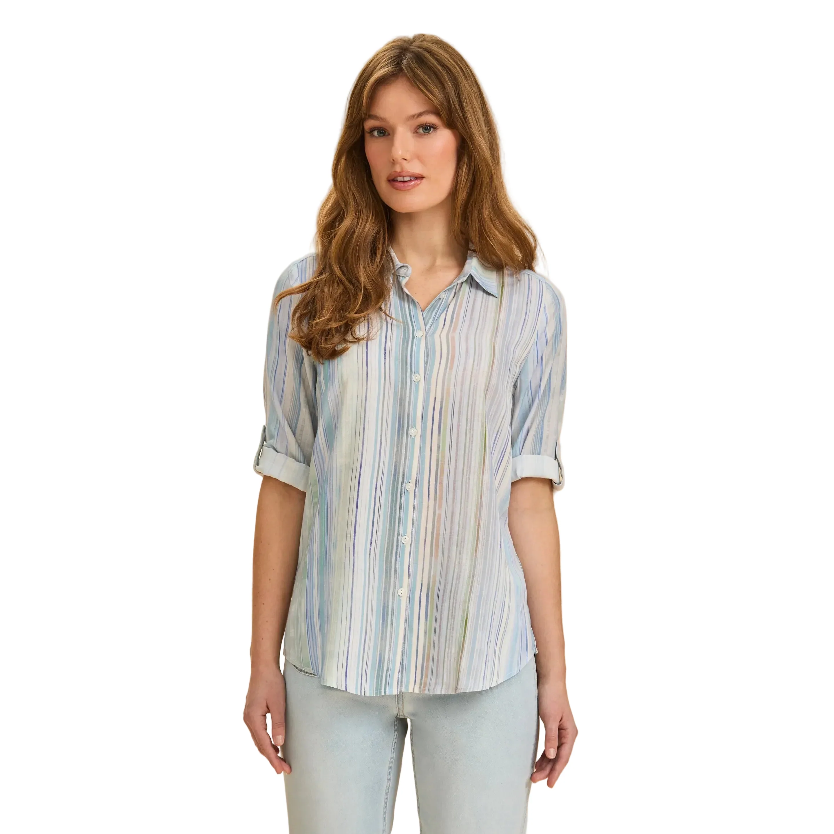FDJ Women's Roll Up Sleeve Stripe Shirt - Blue Alanas