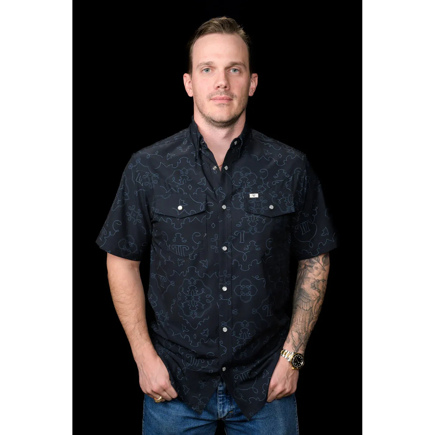 Ferrell Brand Men's The Carson Short Sleeve Snap Shirt- Black